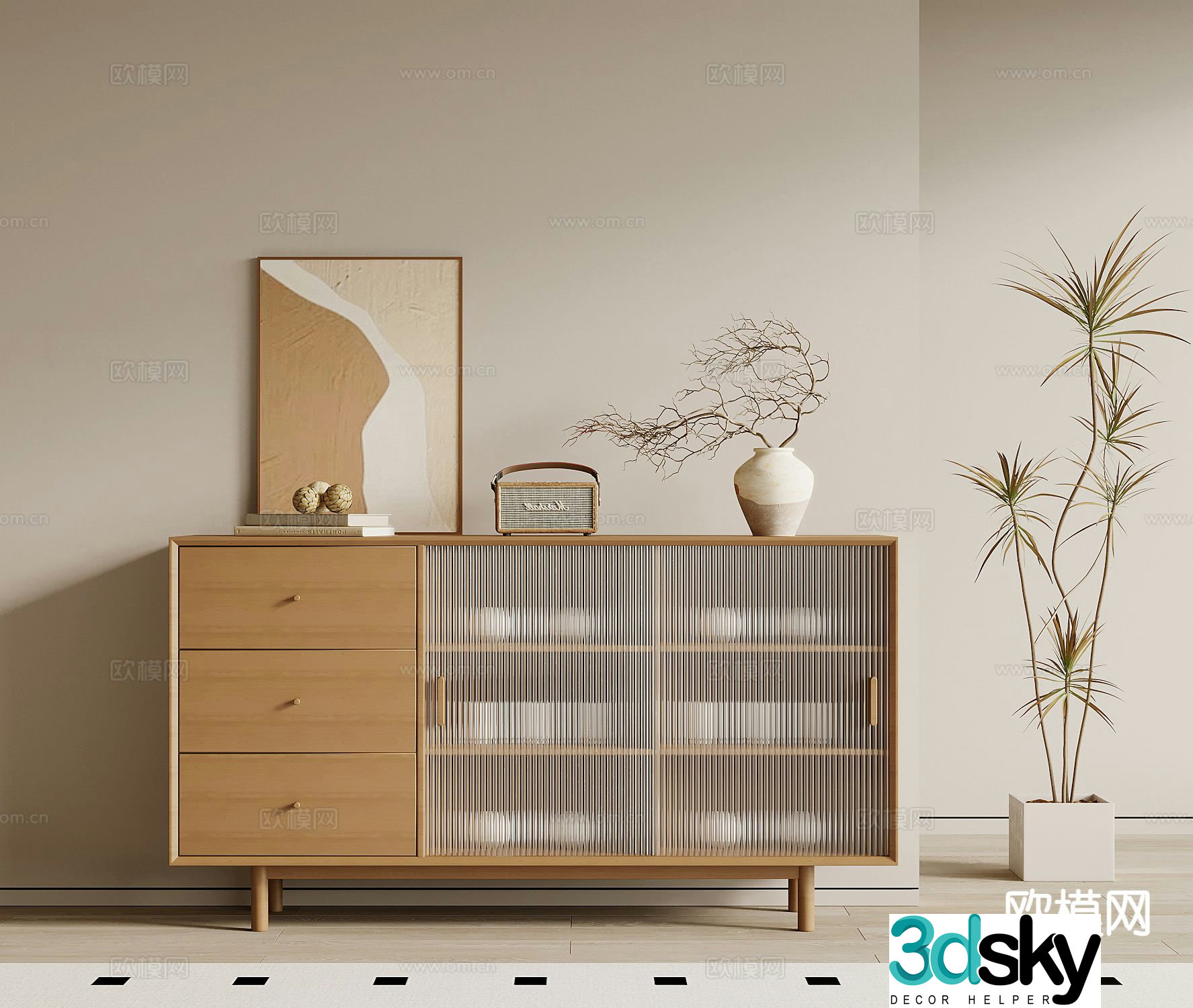 Wabi-sabi style side cabinet end view cabinet entrance cabinet 3D model