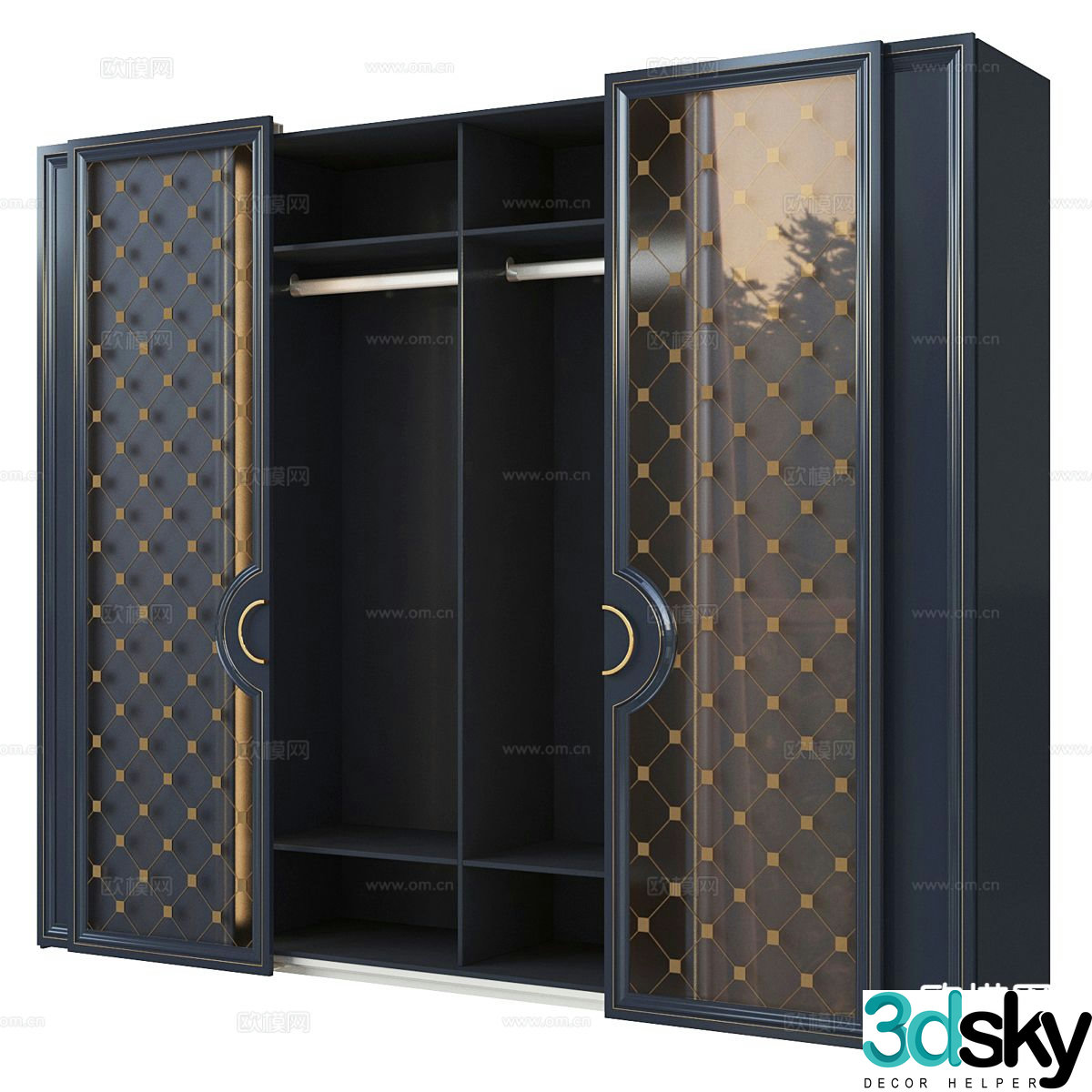 European classical wardrobe sliding door wardrobe 3d model