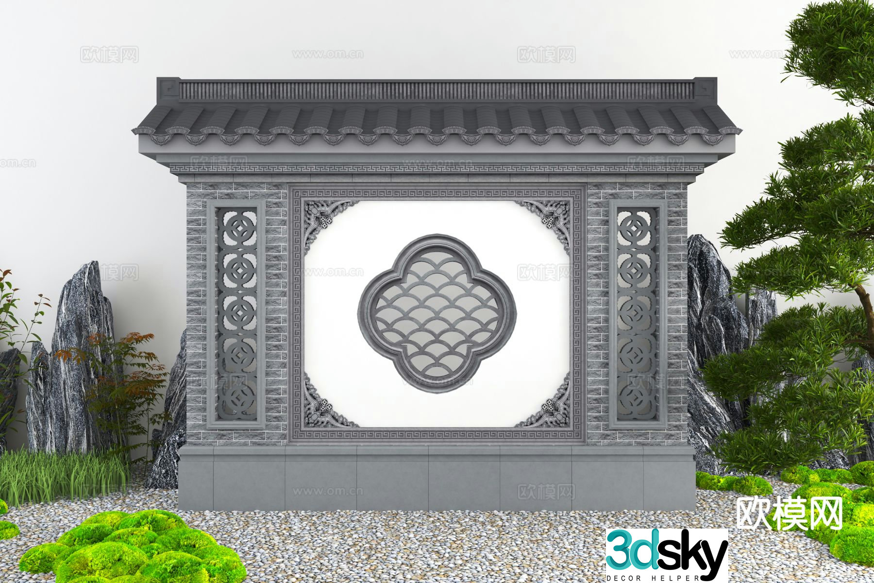 Chinese style landscape wall screen wall 3D model