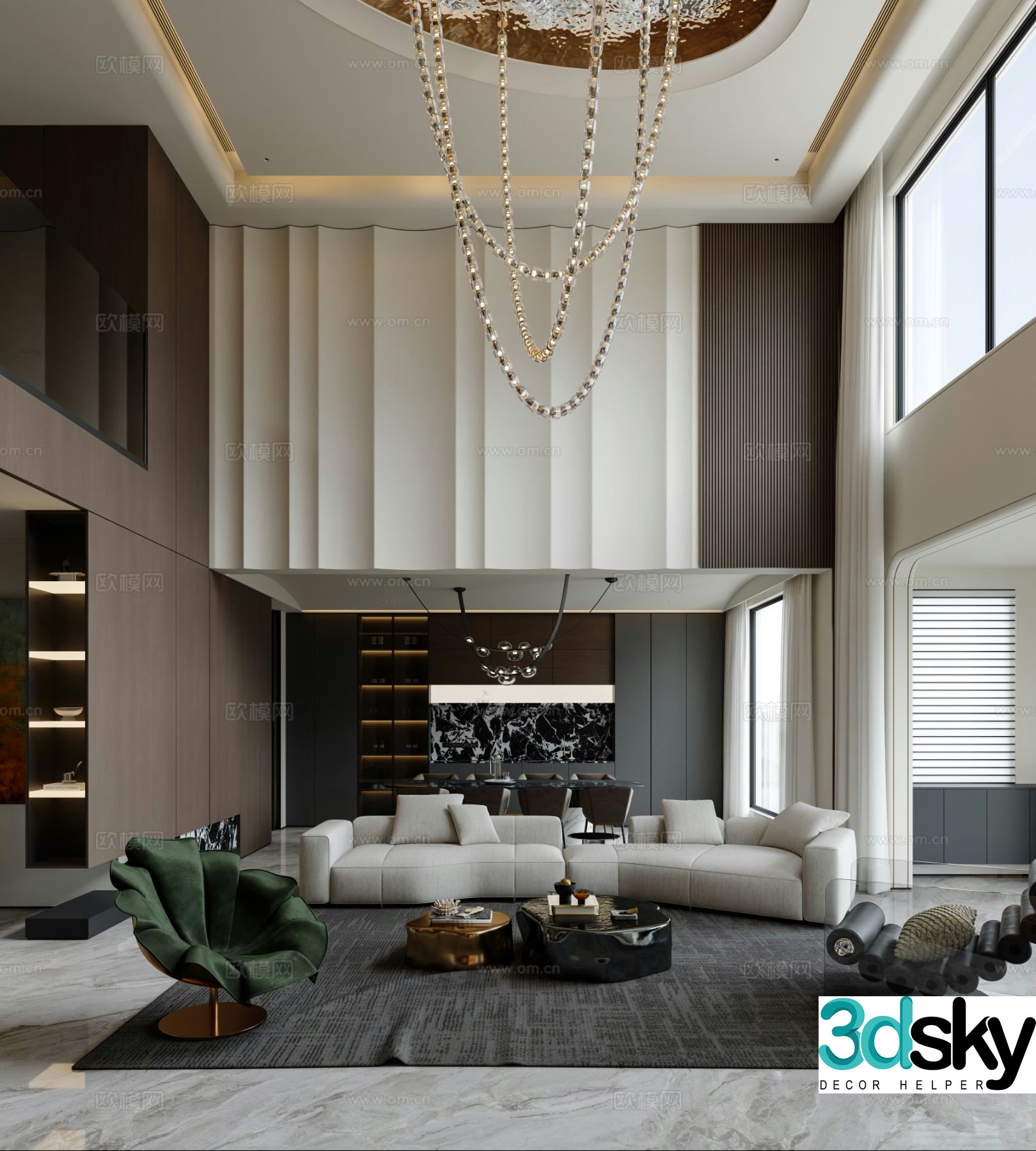 Italian style villa living room villa lobby 3D model