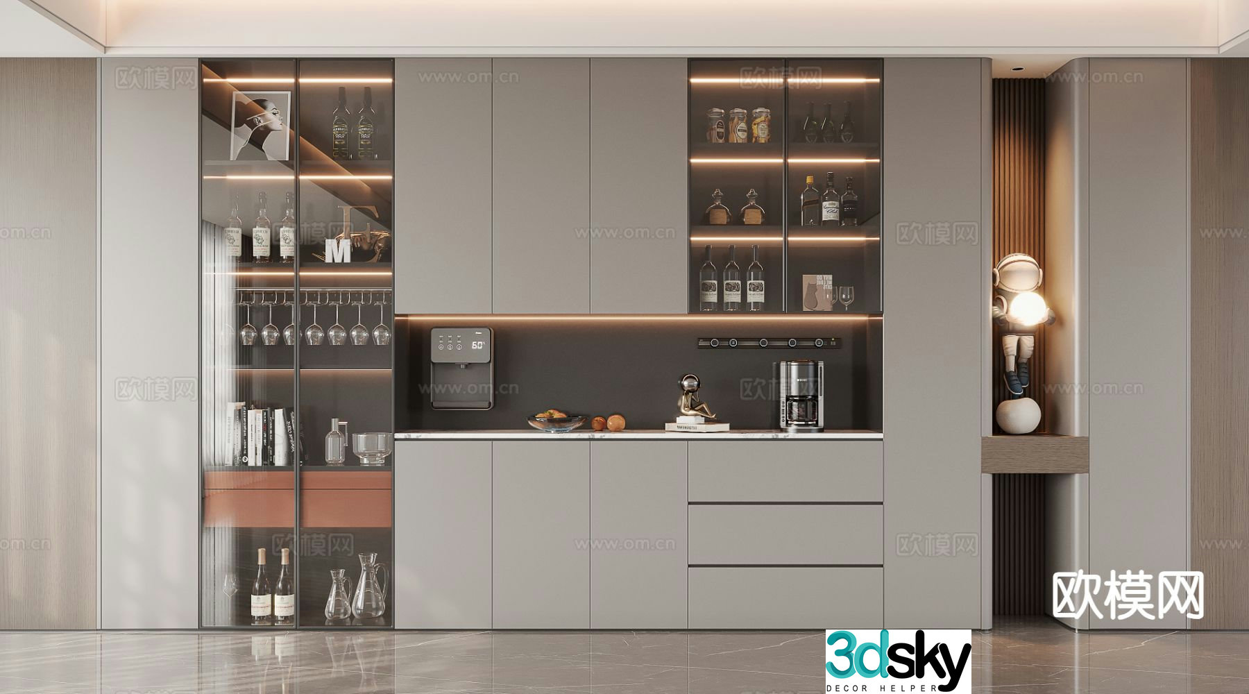 Italian glass wine cabinet 3D model
