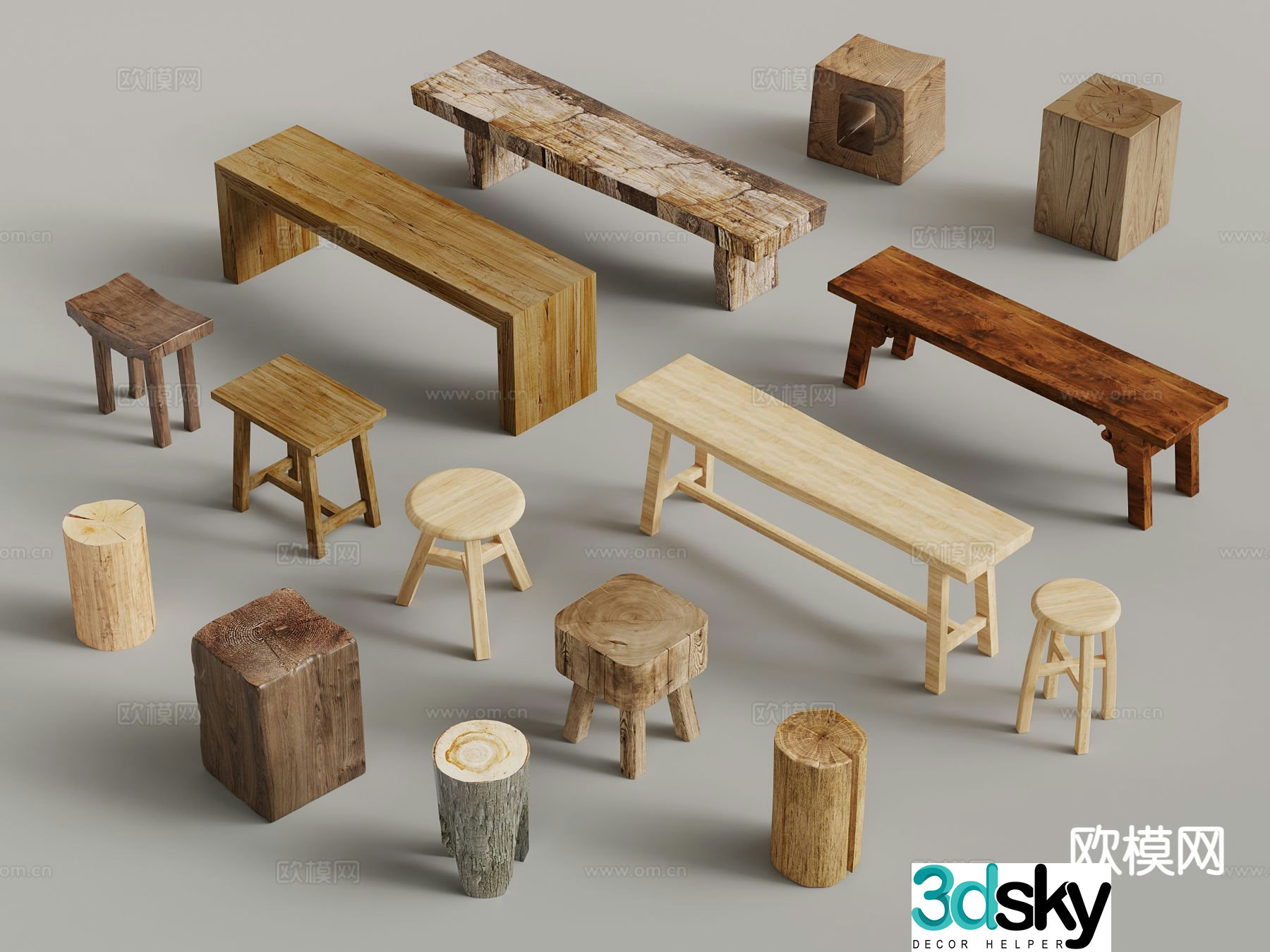 wabi-sabi stool bench shoe changing stool 3d model