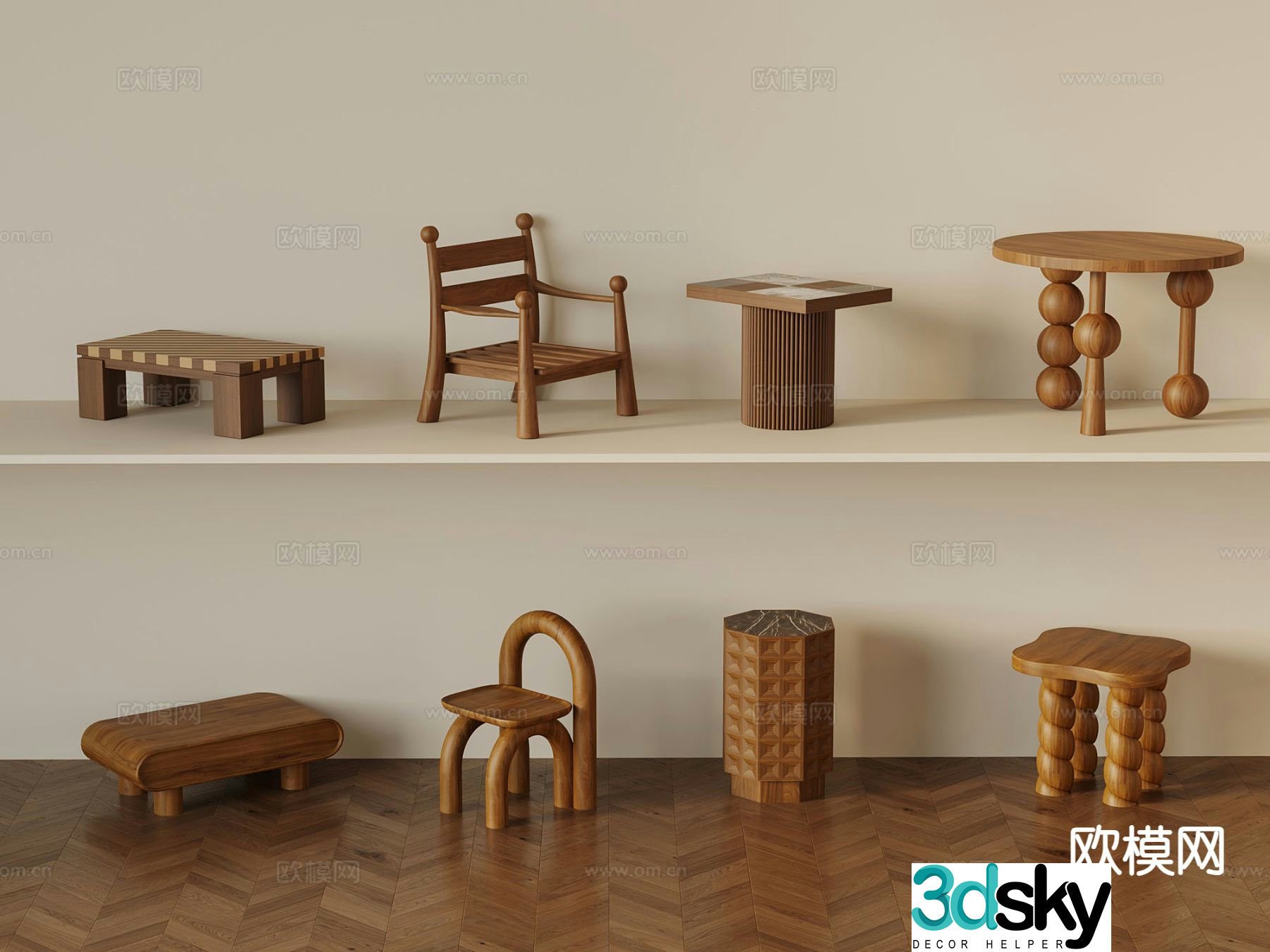 Medieval style dining table and dining chairs 3D model