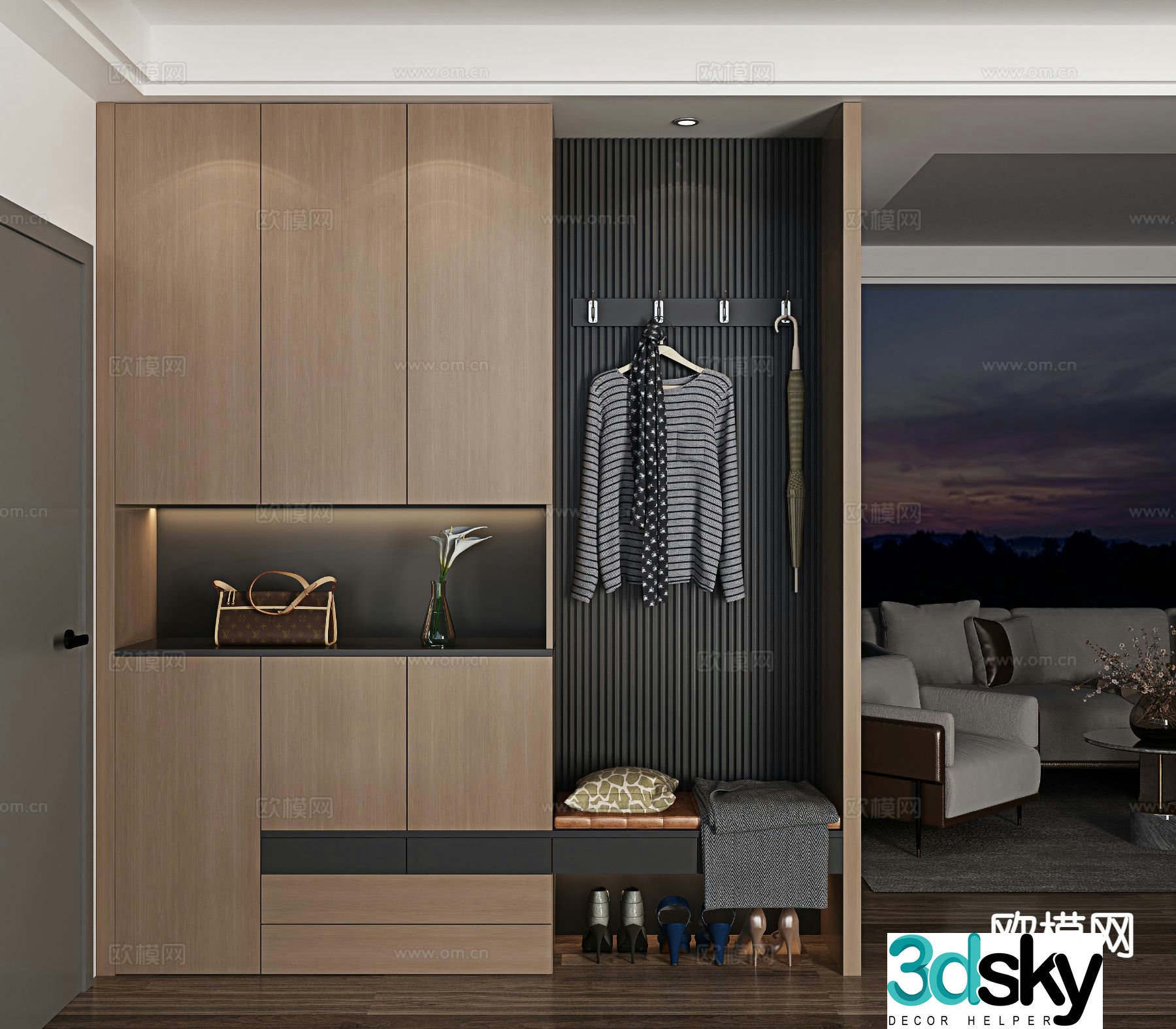 Italian style entrance shoe cabinet 3D model