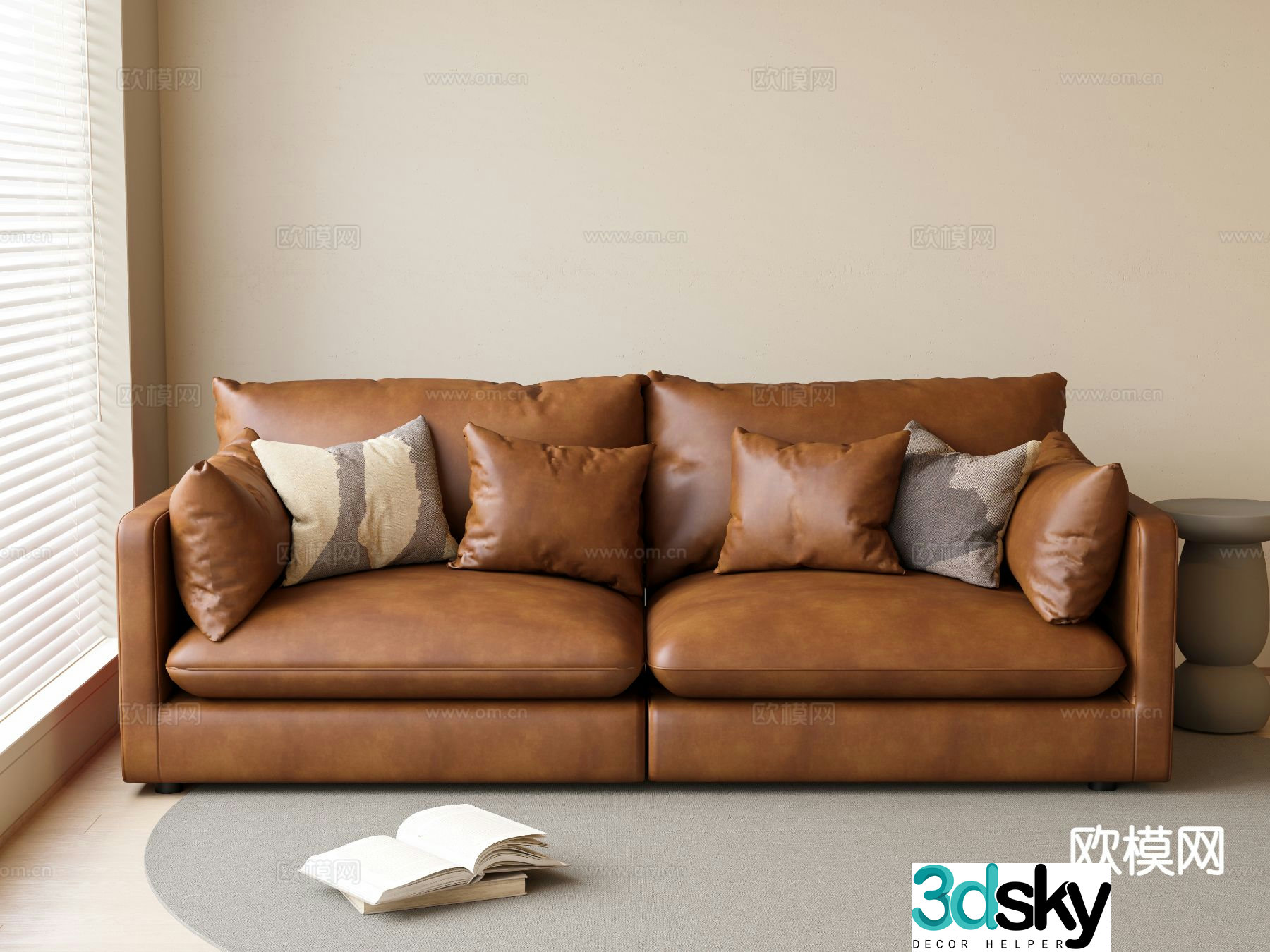 Modern loveseat leather sofa 3d model