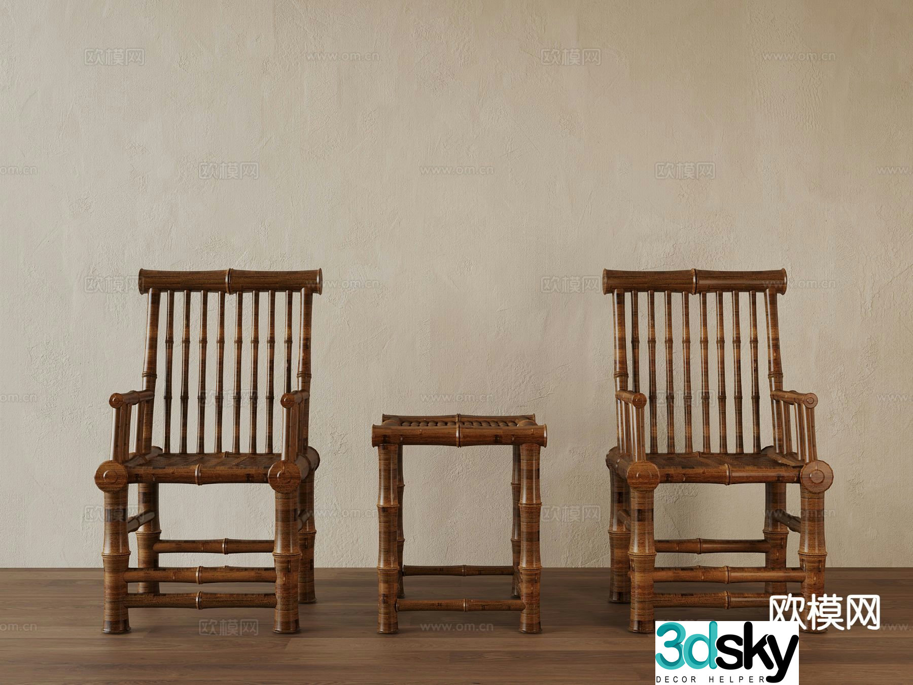 New Chinese style leisure chair bamboo chair 3d model