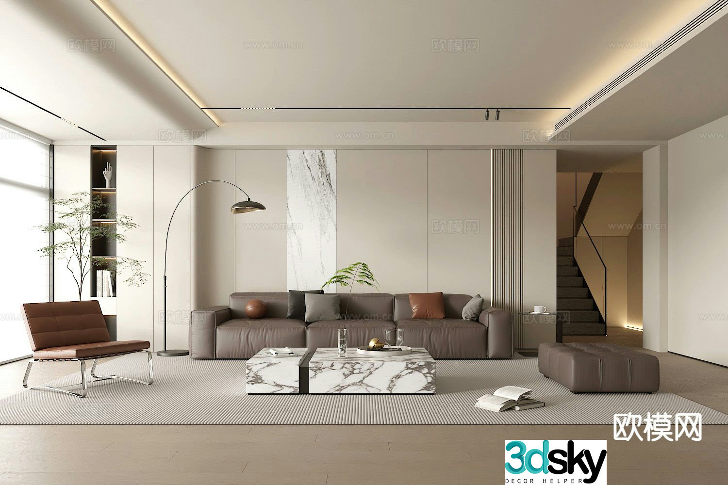 Modern living room duplex living room 3d model