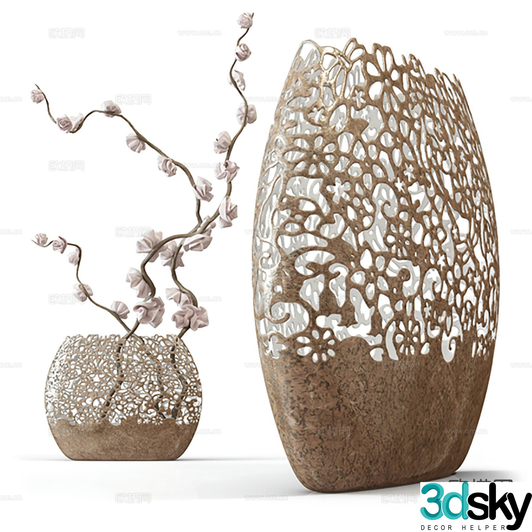Wabi-sabi decorations vases hollow ornaments 3D model