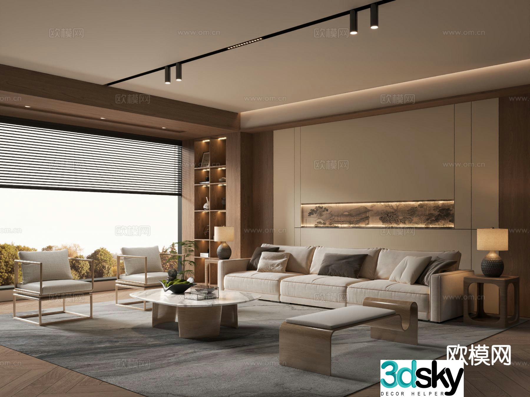New Chinese Zen Living Room Song Style Aesthetics 3D Model