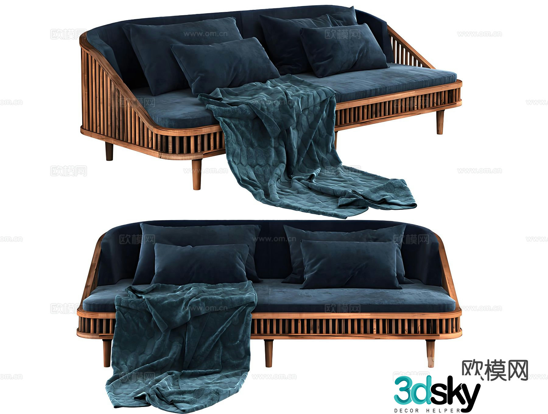 New Chinese style double sofa solid wood sofa 3d model