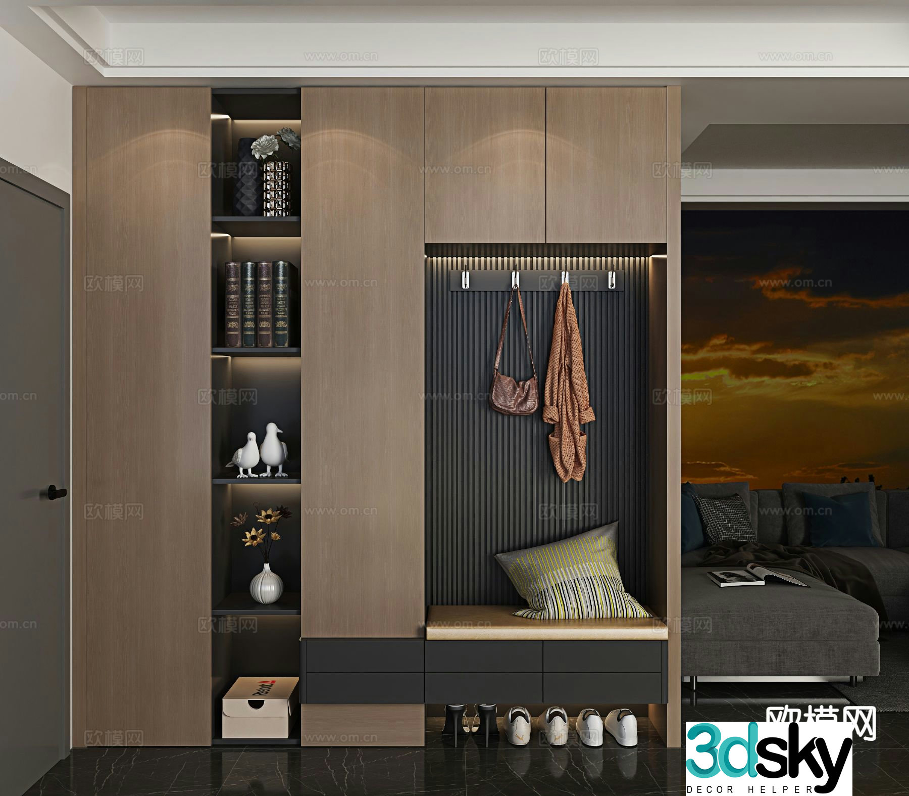 Italian style entrance shoe cabinet 3D model