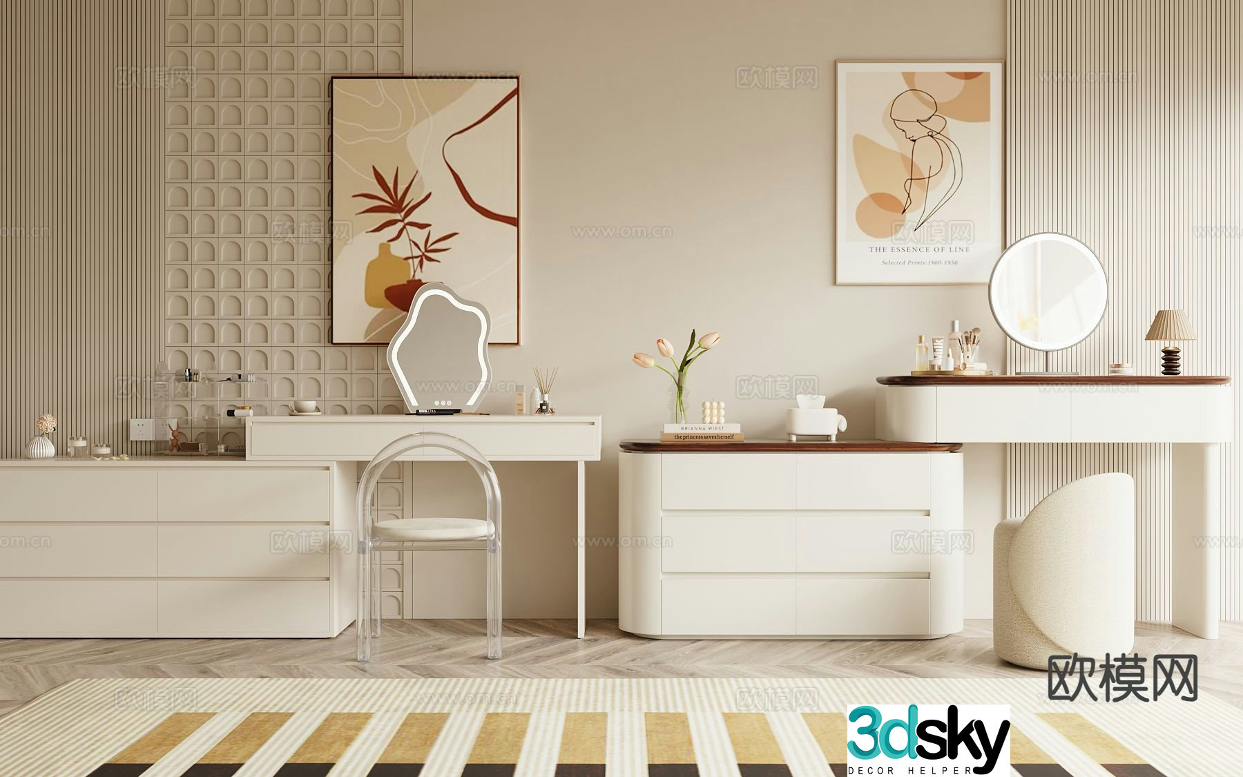 Cream style dresser 3d model