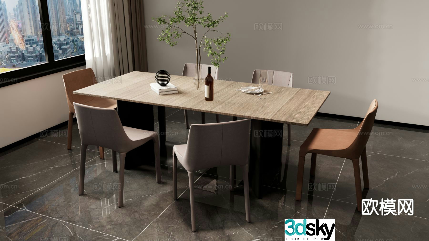 Simple dining table and chairs 3d model