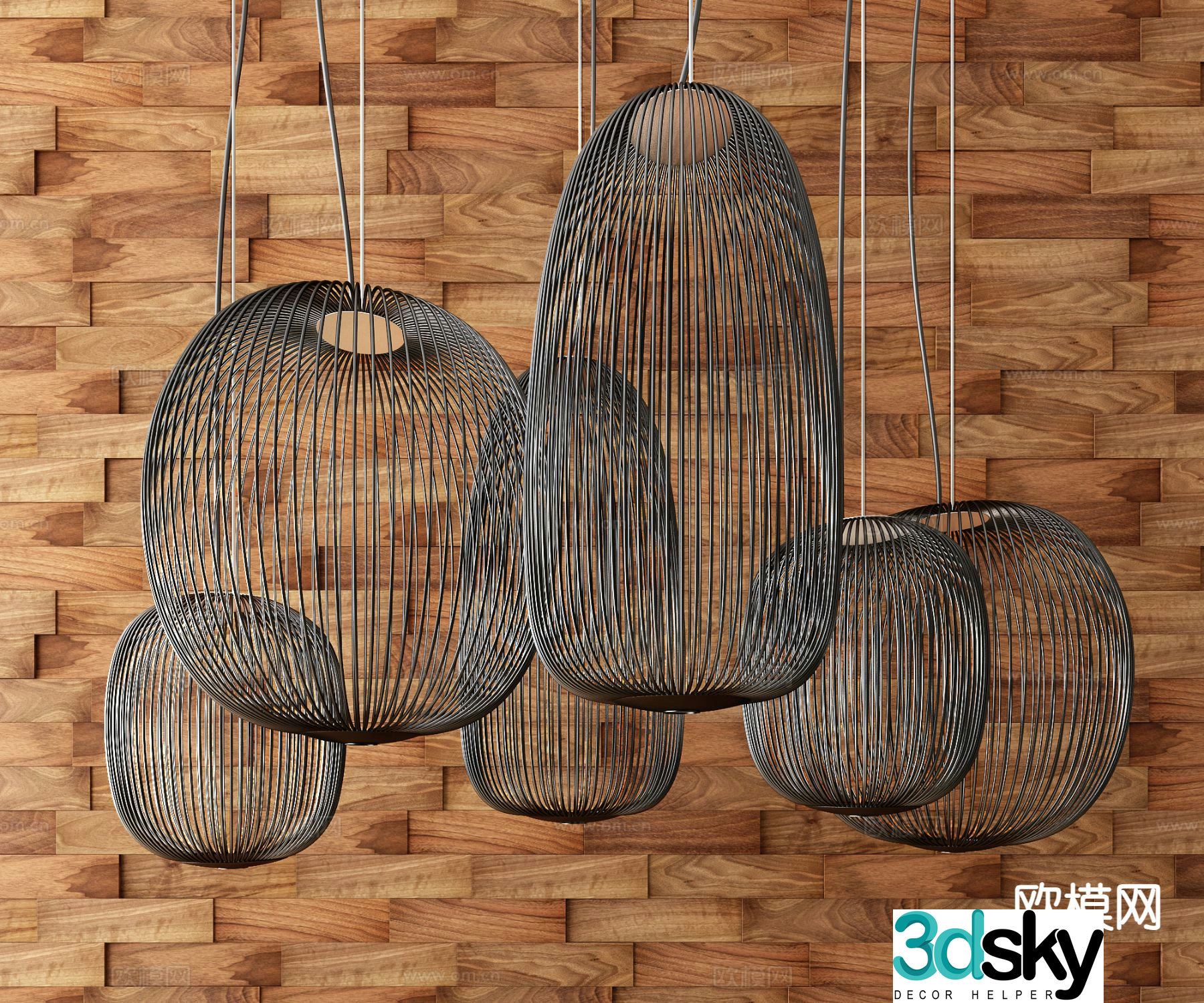 Industrial style wrought iron chandelier 3d model