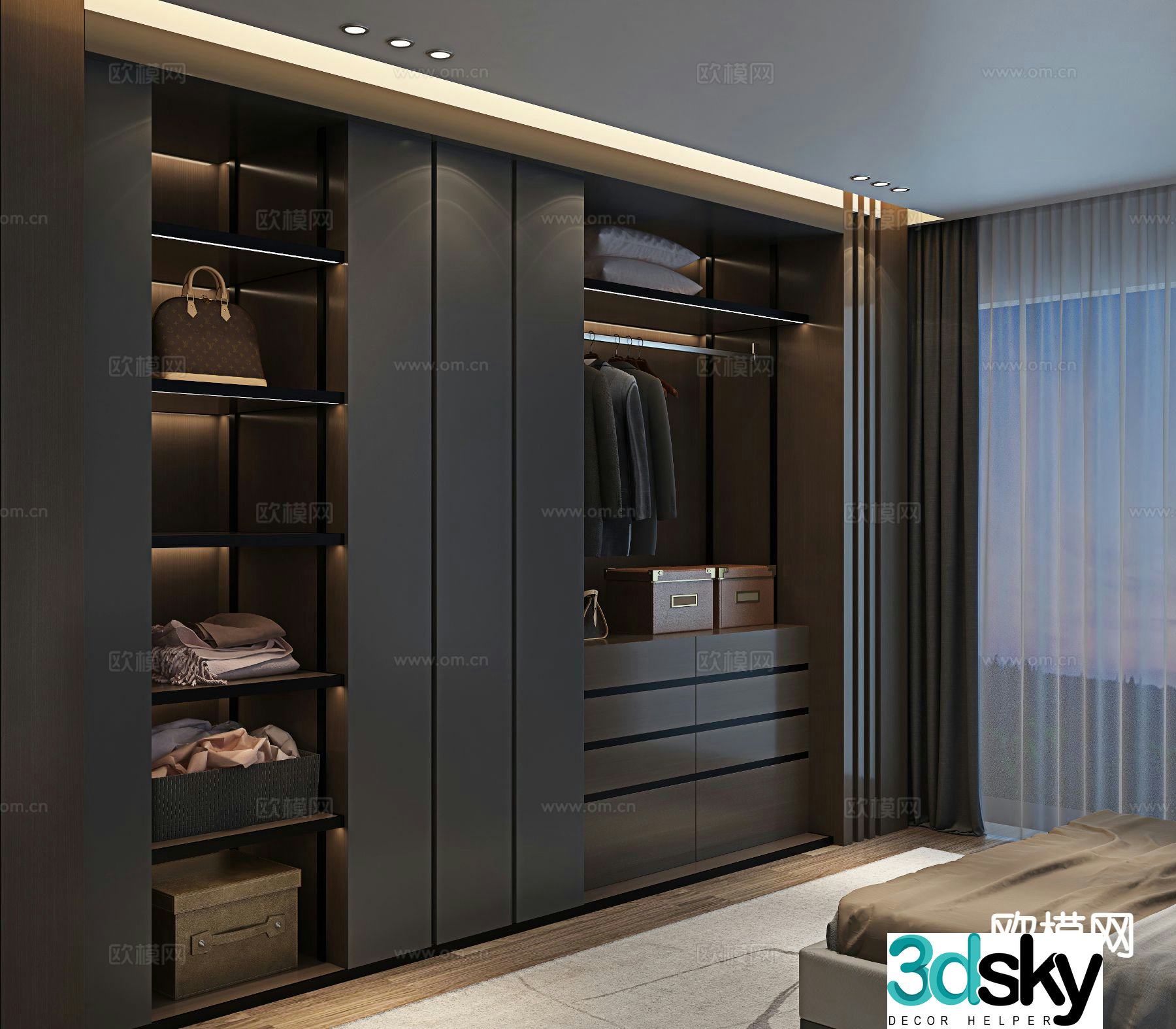 High-end gray wardrobe wardrobe 3d model