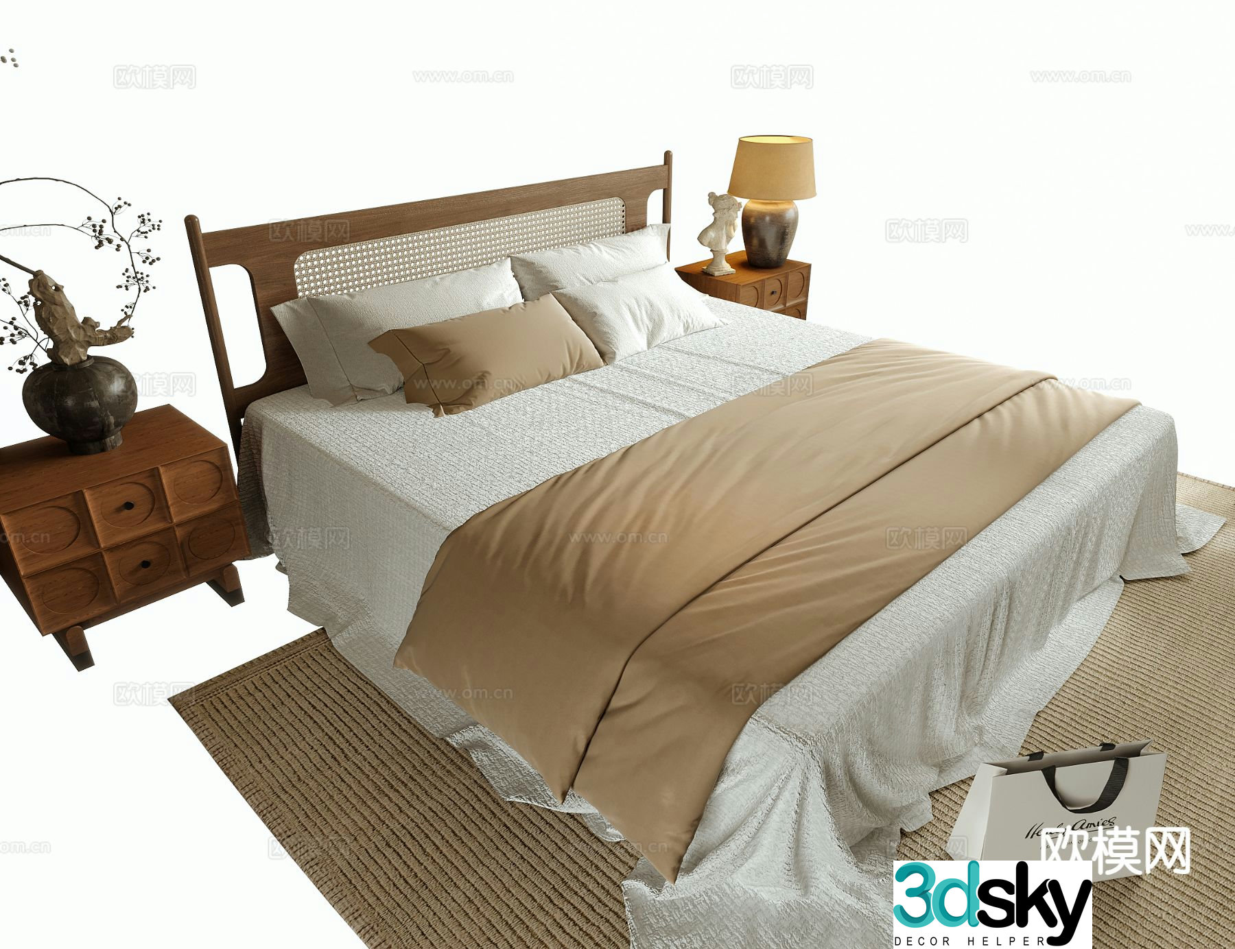 Wabi-sabi double bed 3d model