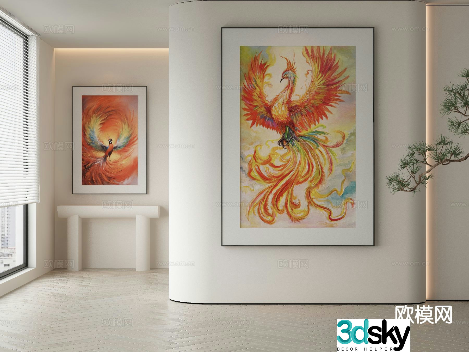 New Chinese style decorative painting Phoenix oil painting 3D model