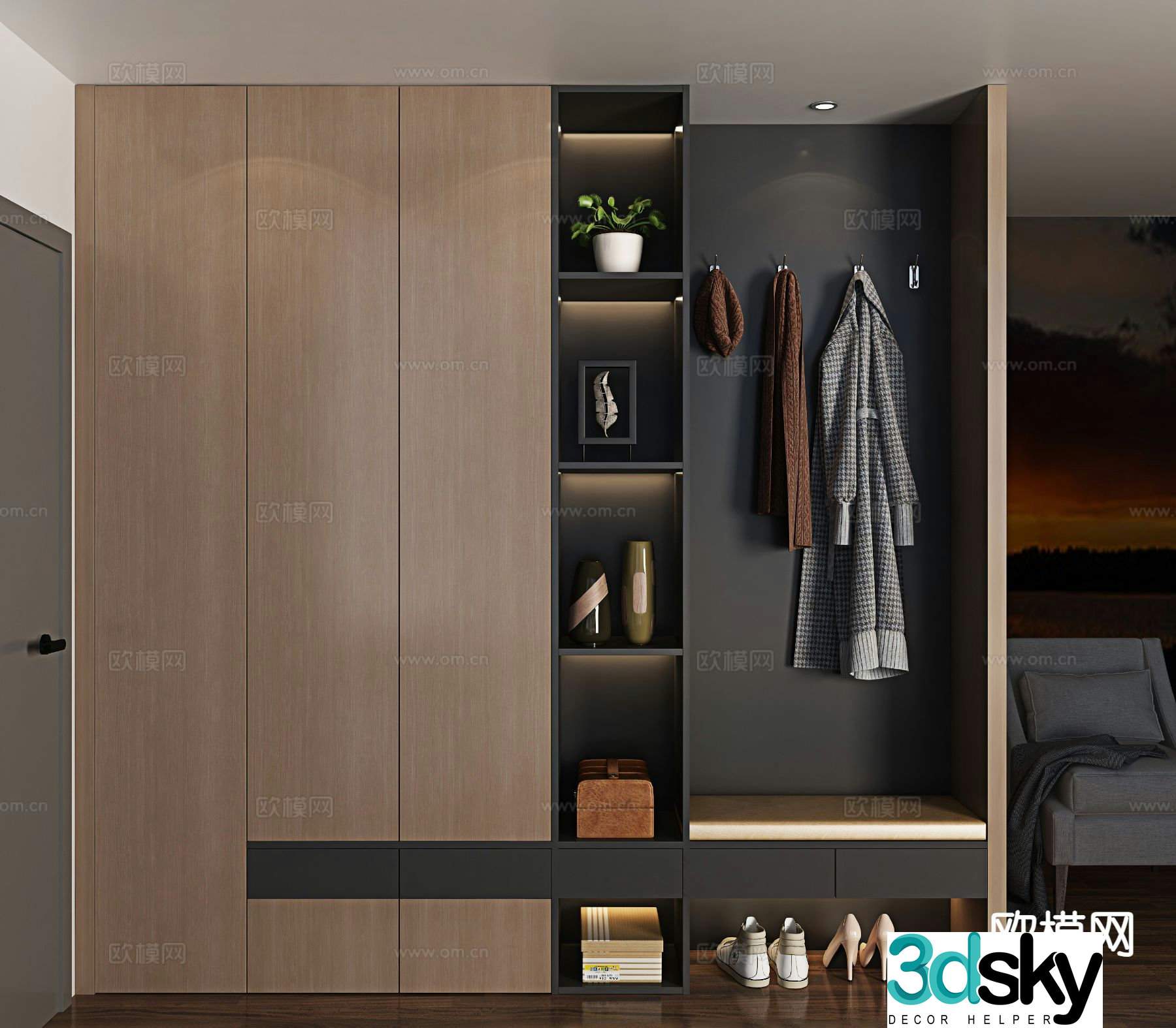Italian shoe cabinet entrance cabinet 3d model