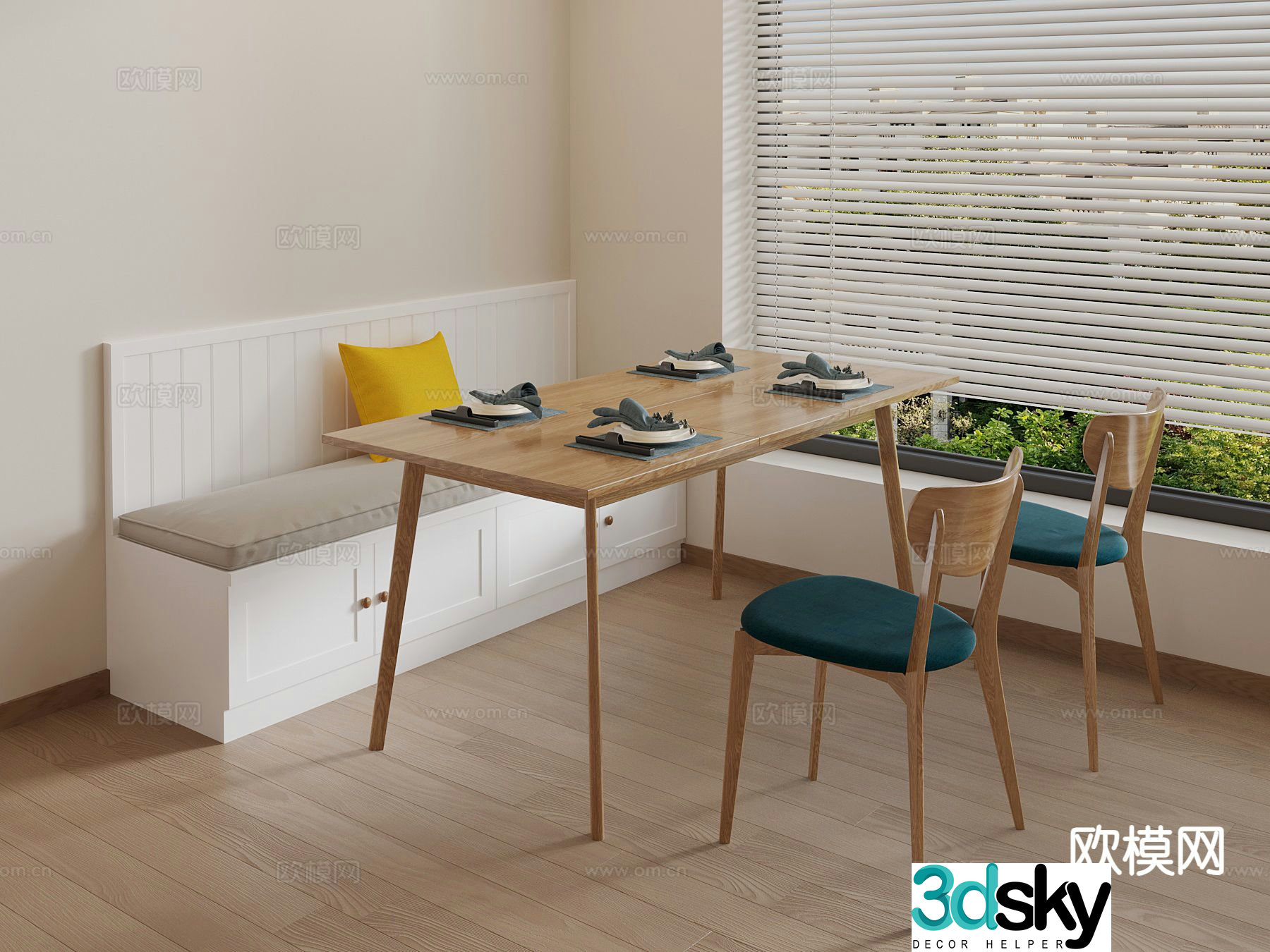 Modern booth dining table and chairs 3d model
