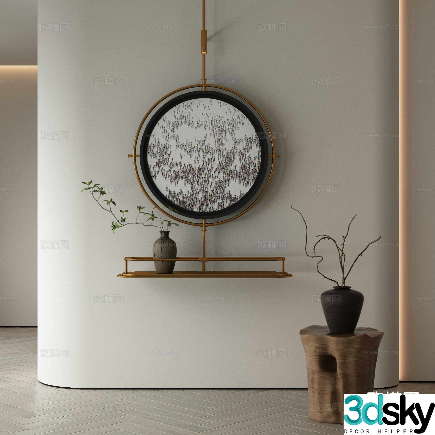 Modern decorative painting metal pole hanging painting 3d model