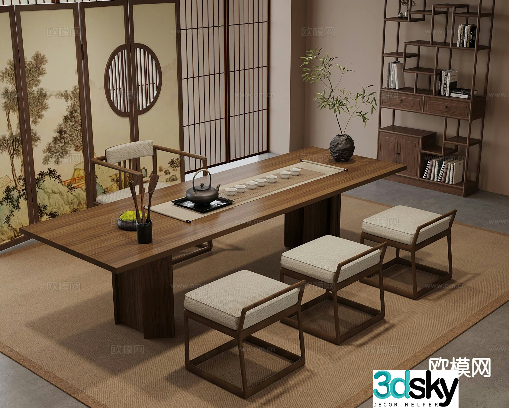 New Chinese style tea table tea table 3d model