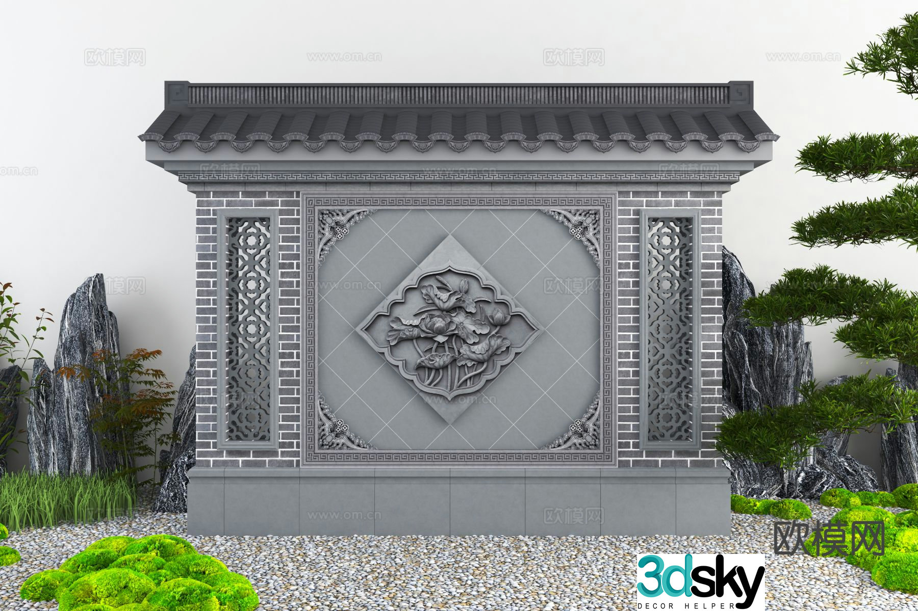 Chinese style landscape wall screen wall 3D model