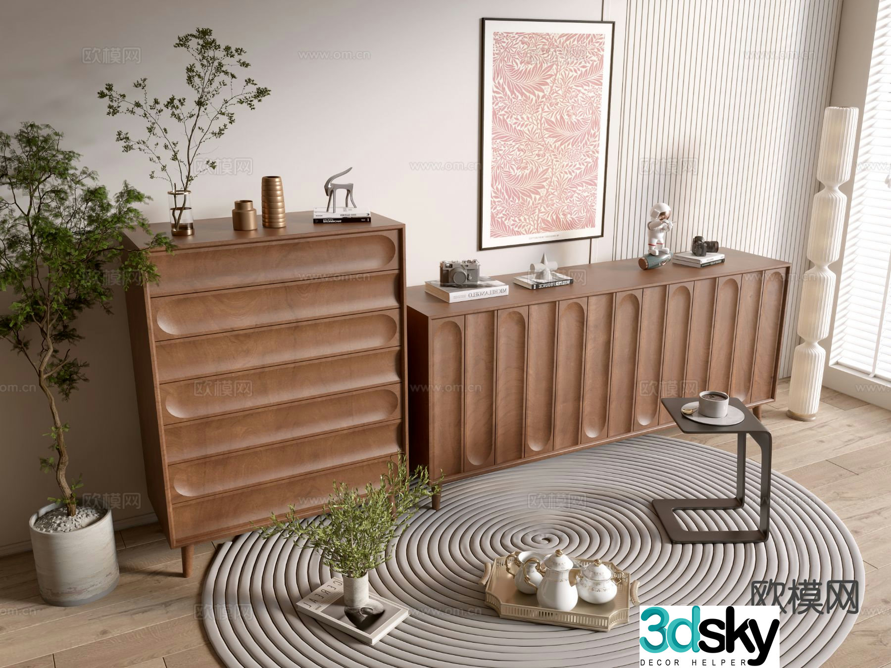Medieval style entrance cabinet drawer 3D model