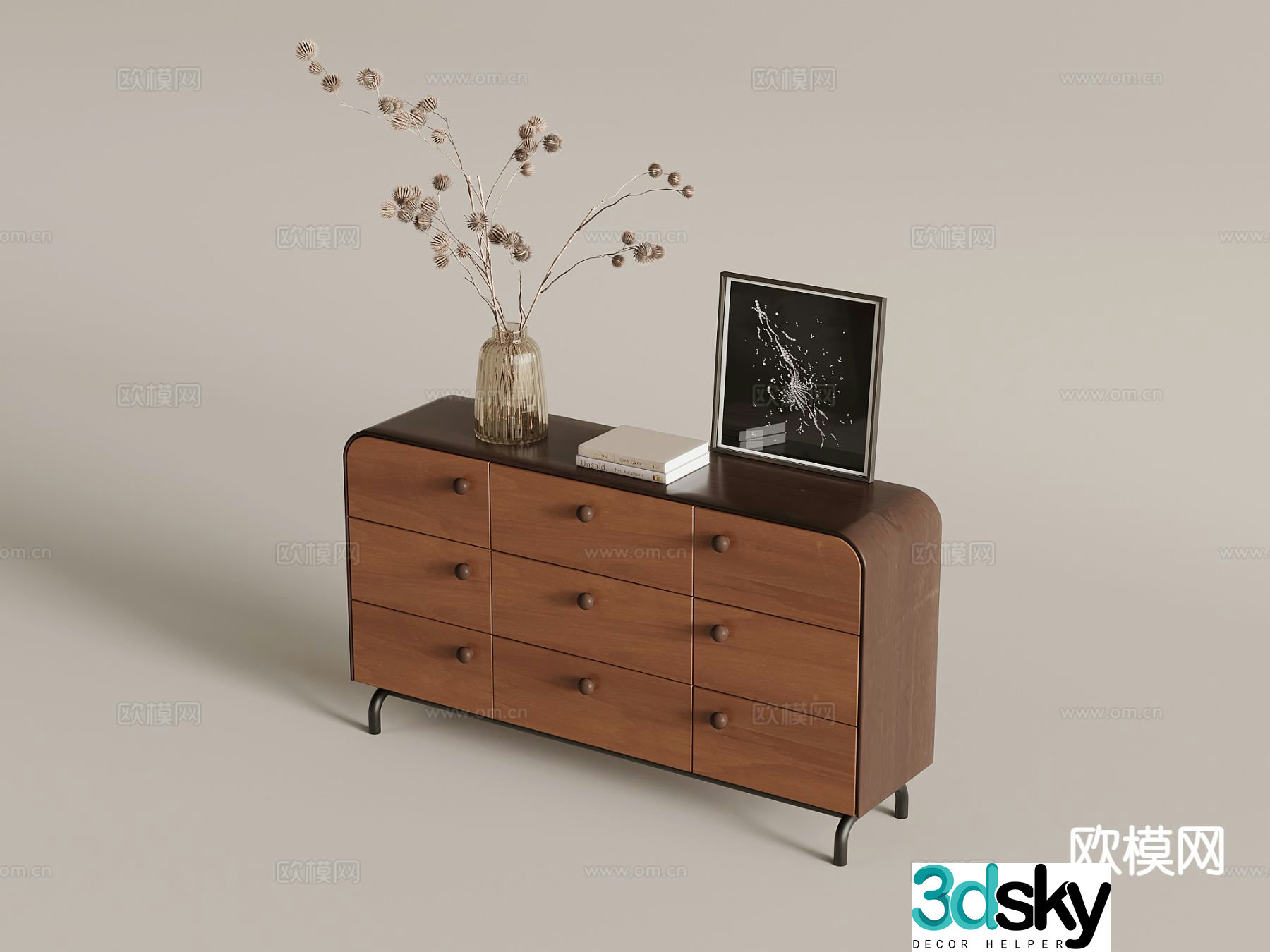 Medieval style chest of drawers entrance cabinet 3D model