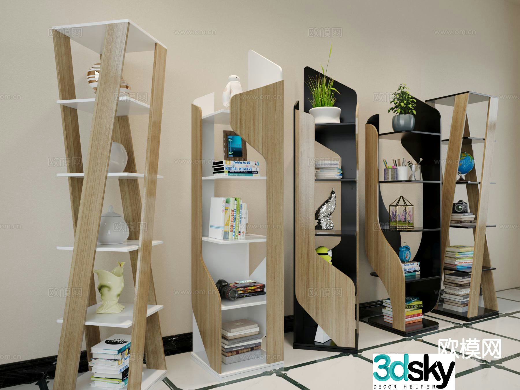 Rotating bookcase 360 â€‹â€‹degree bookshelf floor cabinet storage corner cabinet 3D model