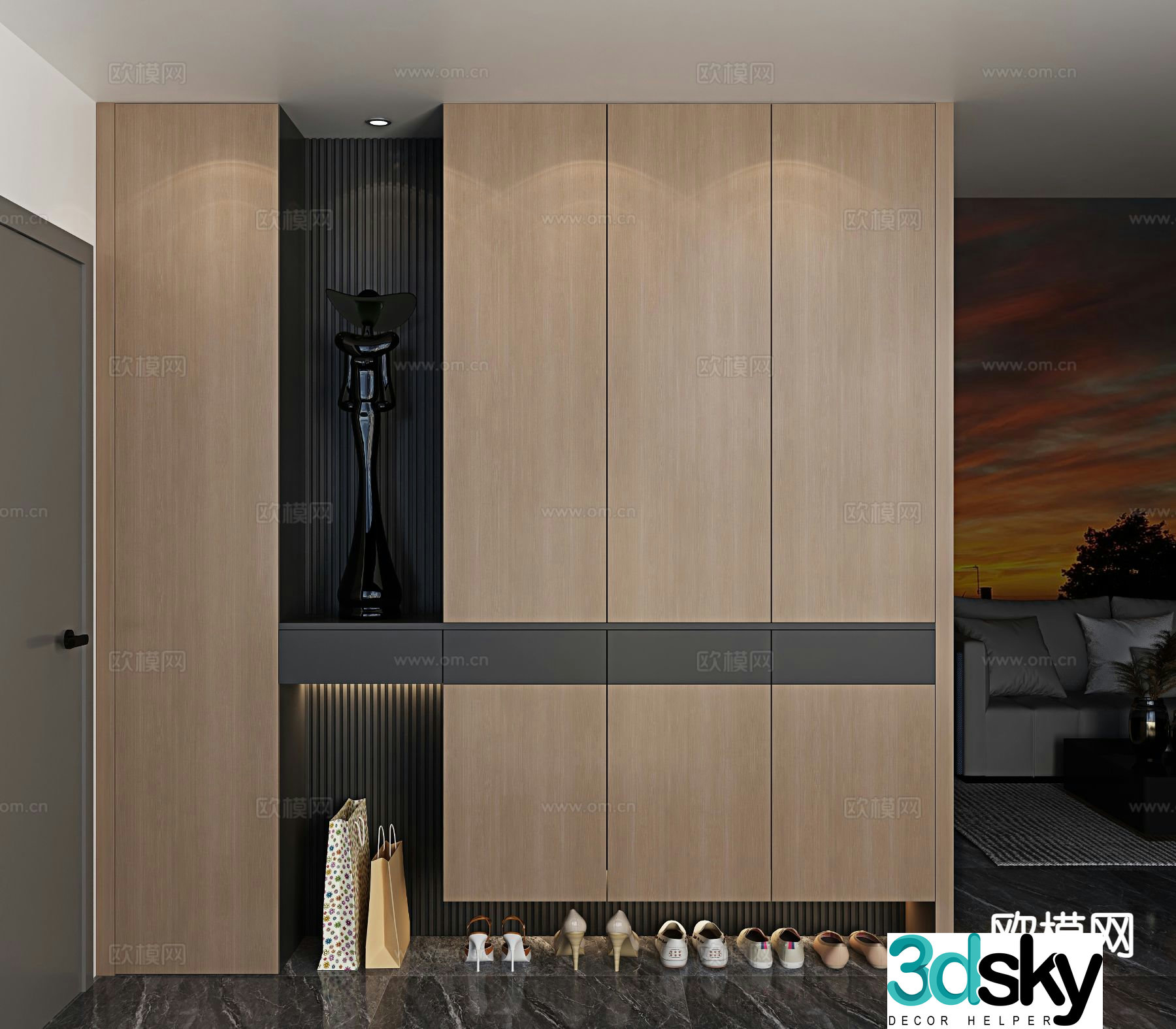 Italian style entrance shoe cabinet 3D model
