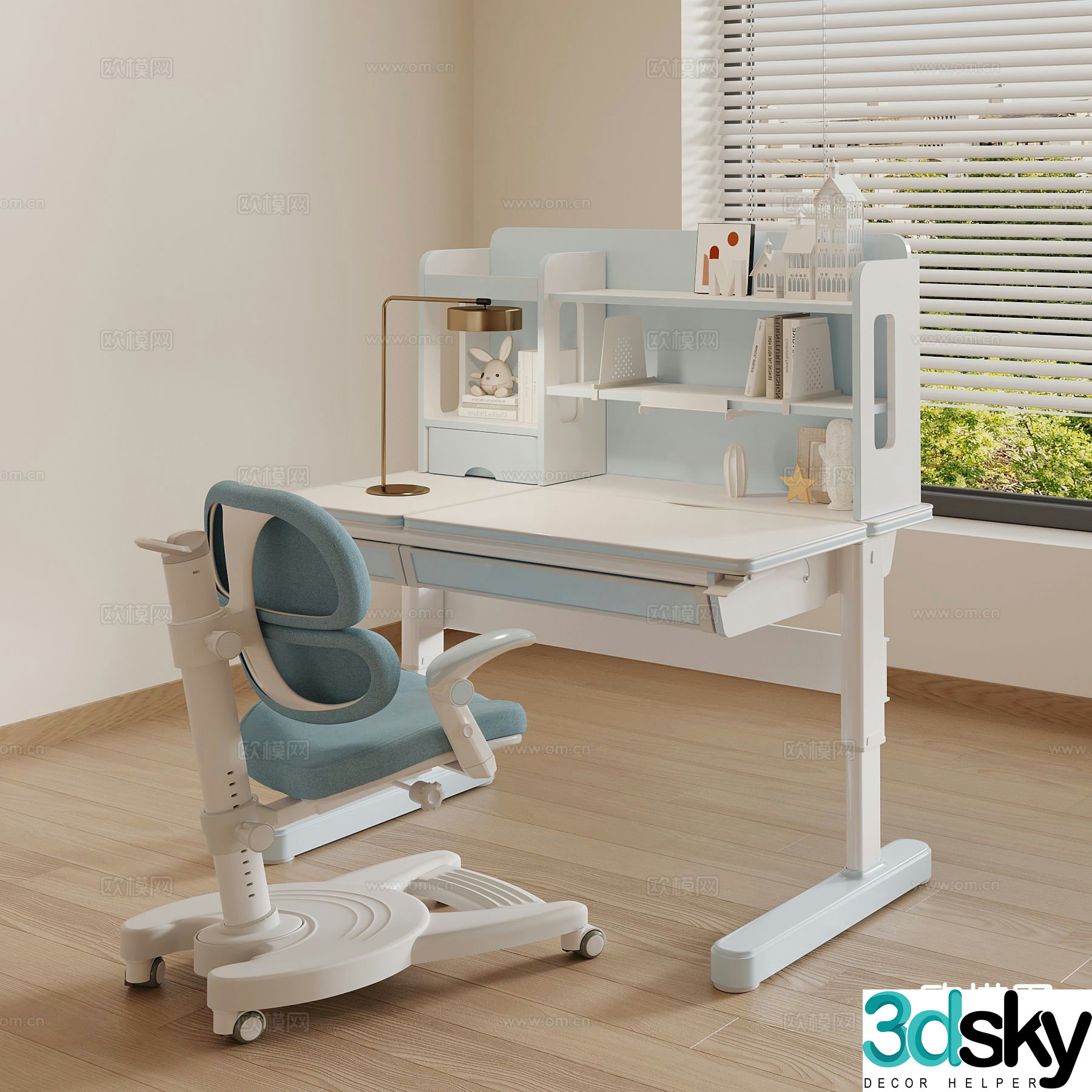 Modern children’s desk and chair learning desk and chair 3d model