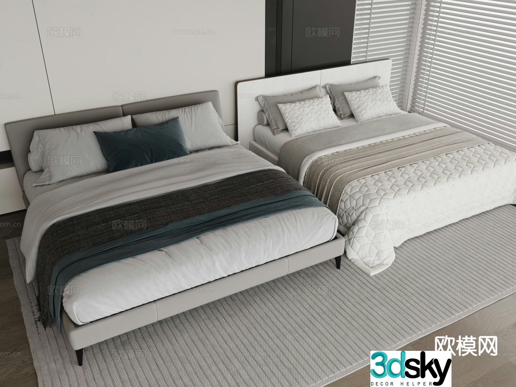 Modern double bed 3d model