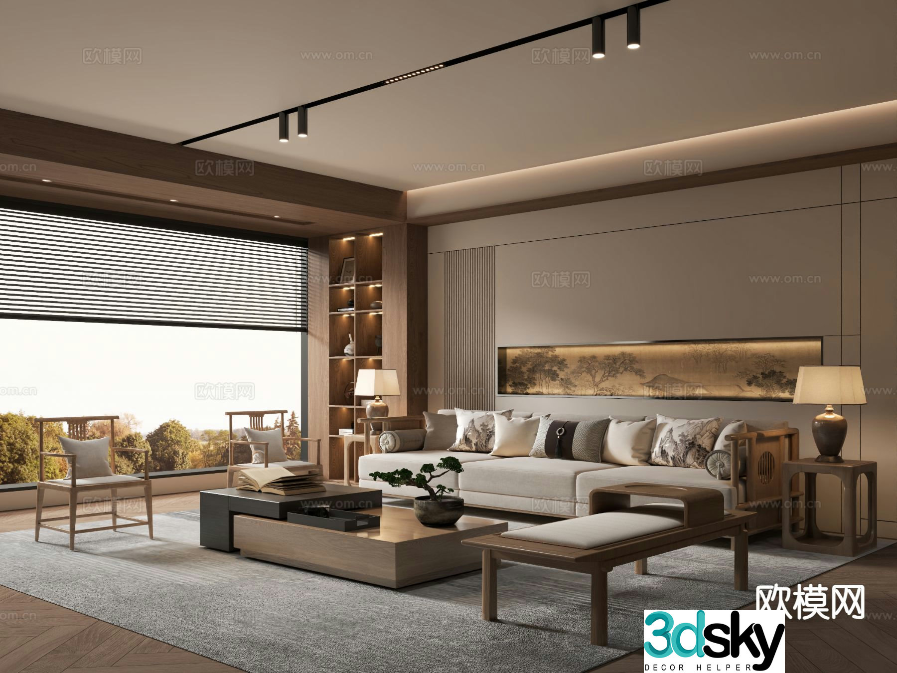 New Chinese Zen Living Room Song Style Aesthetics 3D Model
