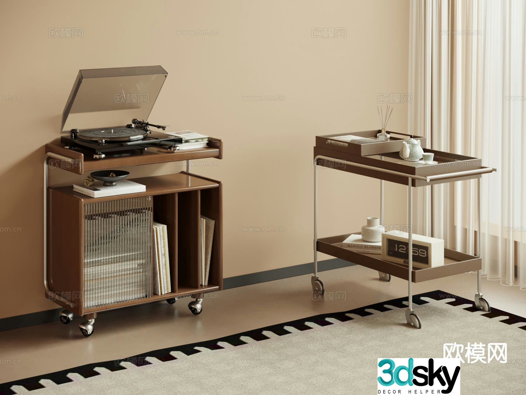 Medieval style side table corner table 3D model