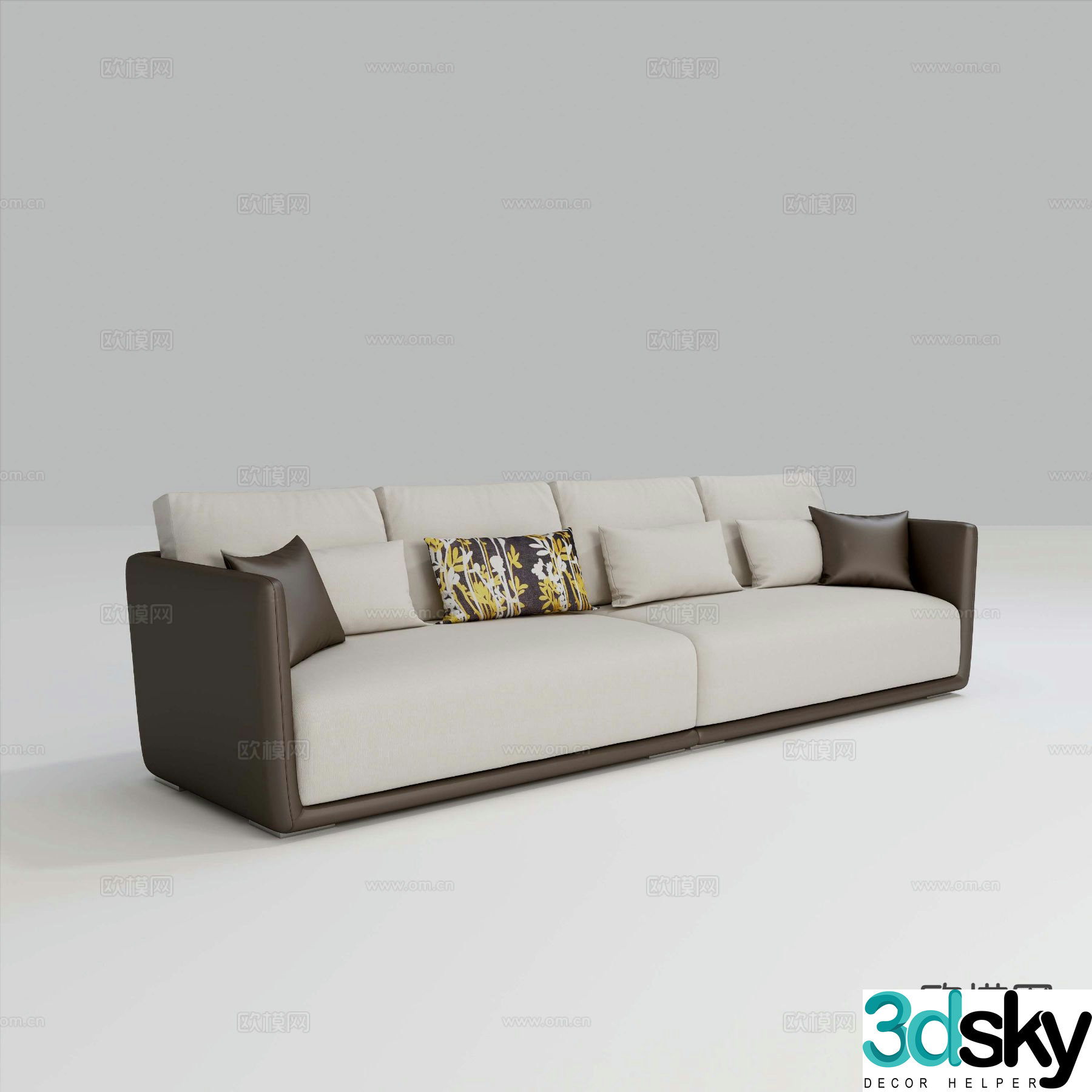Modern multi-seater sofa straight row sofa 3d model