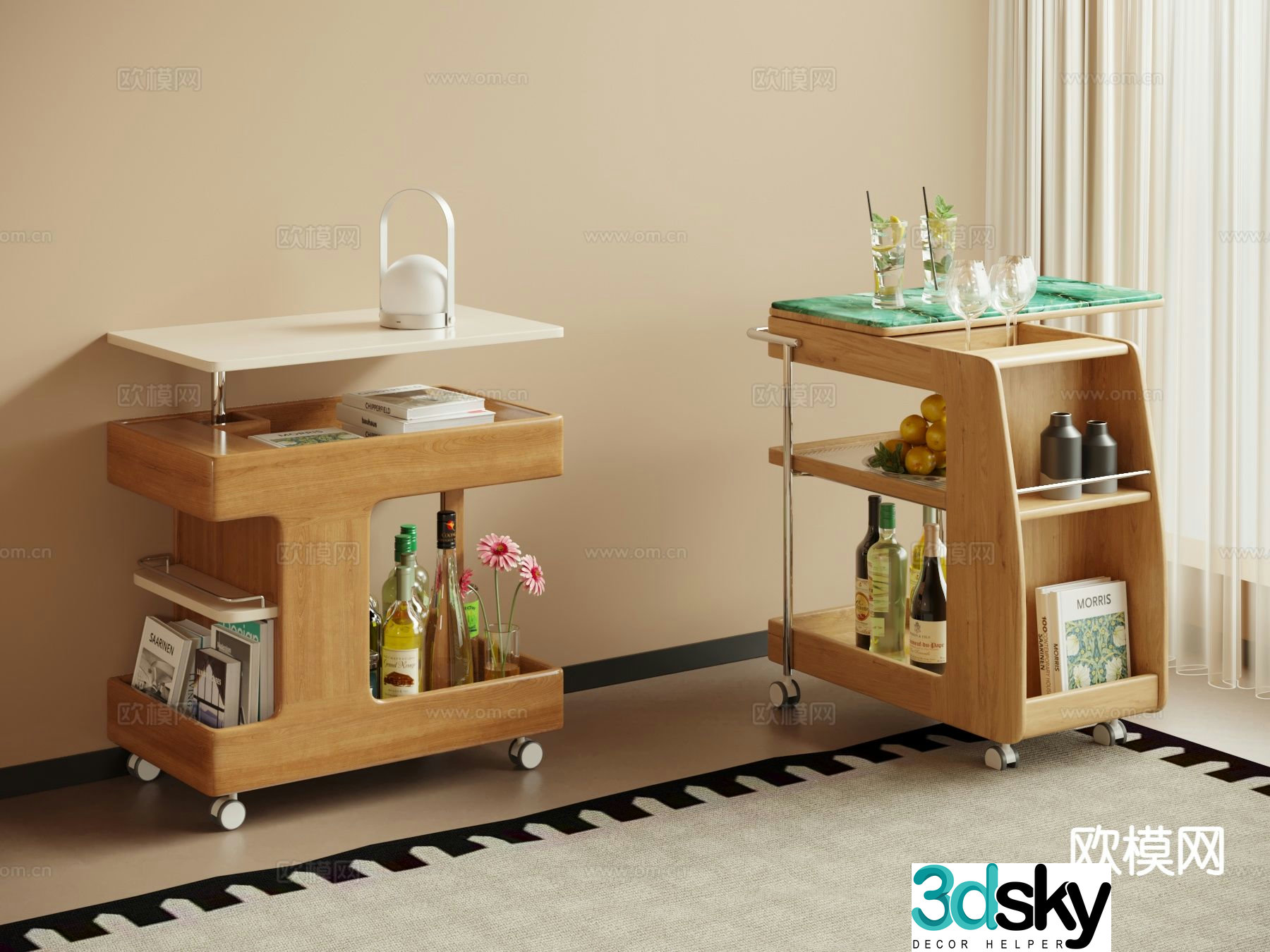 Medieval style side table corner table 3D model