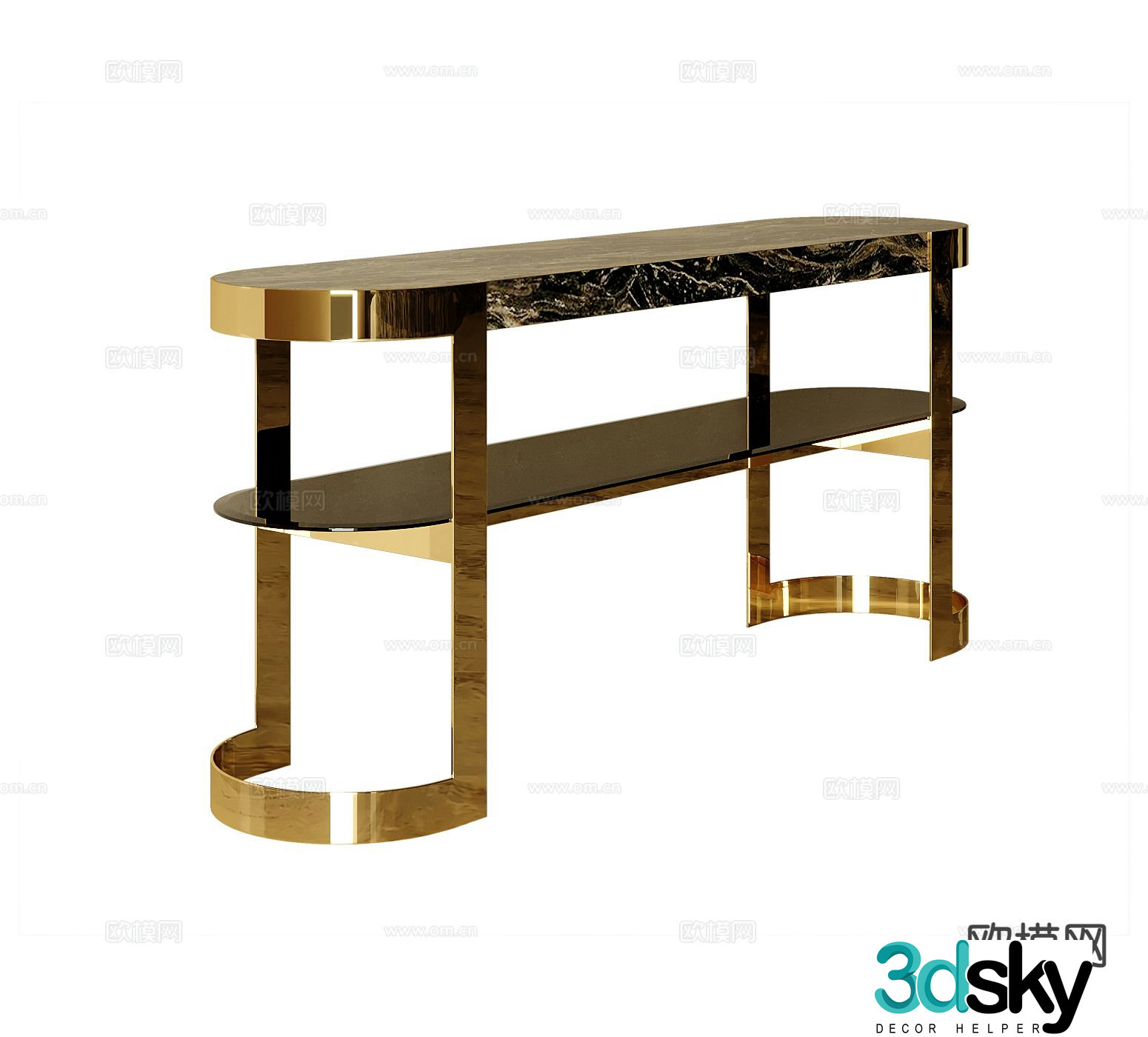 American style table sofa back table end view table 3d model