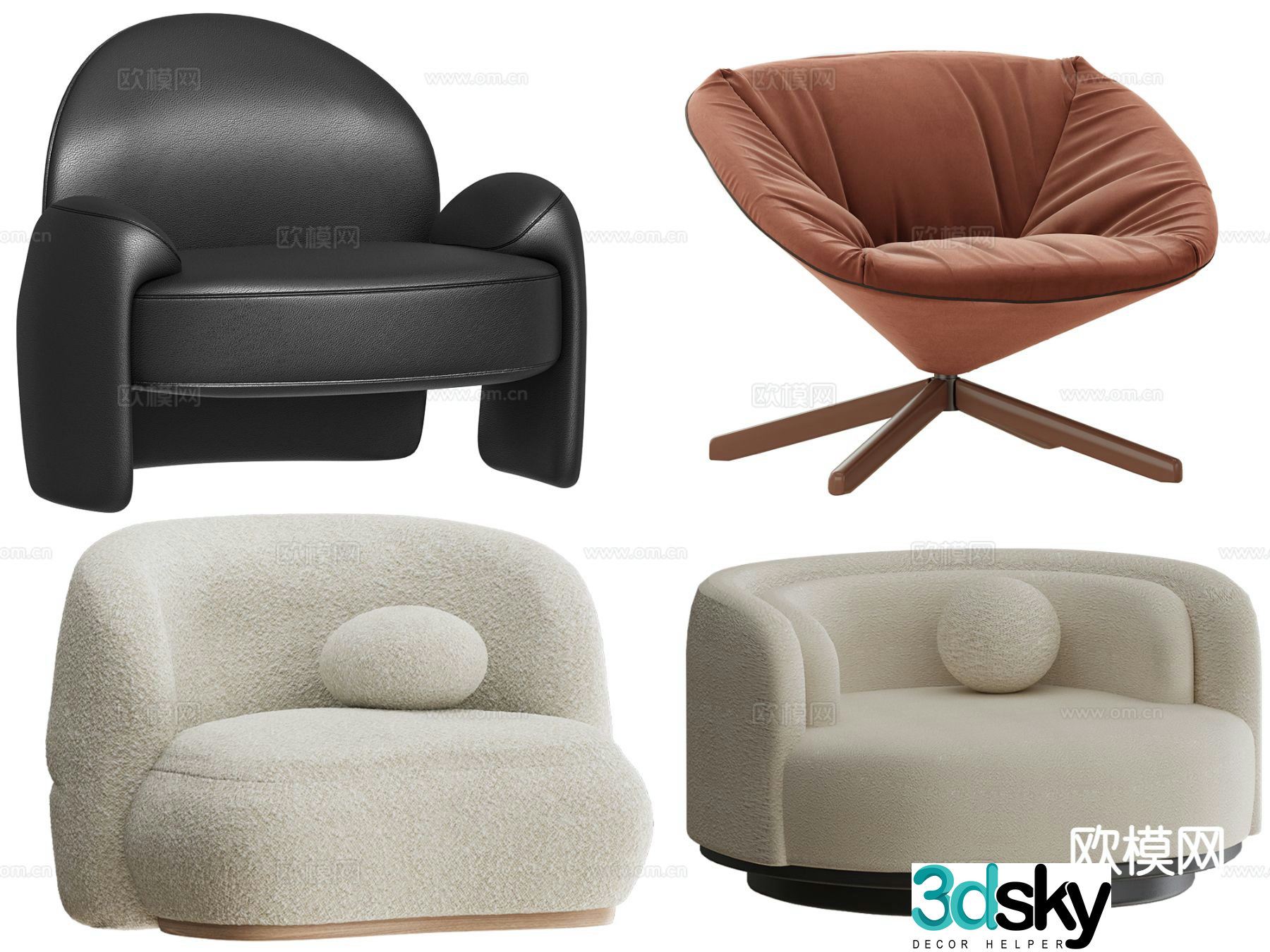 European style leisure sofa single sofa 3d model