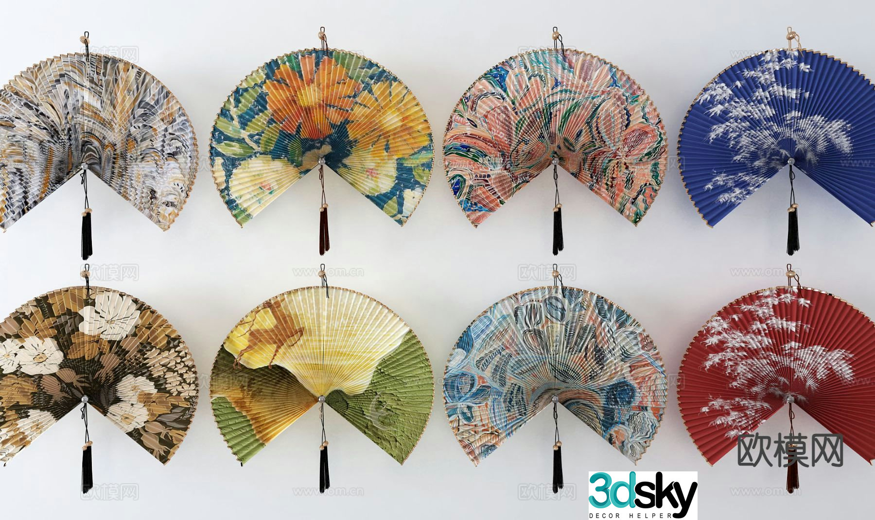 New Chinese style fan wall decoration hanging decoration 3d model