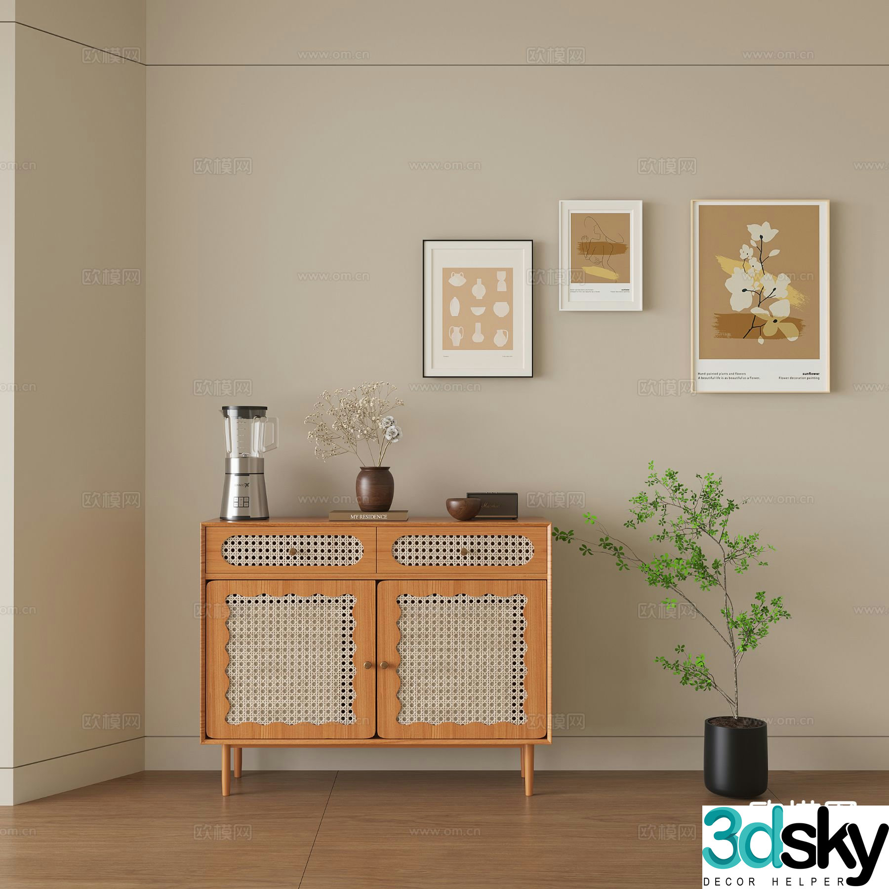 Medieval style entrance cabinet and side cabinet 3D model