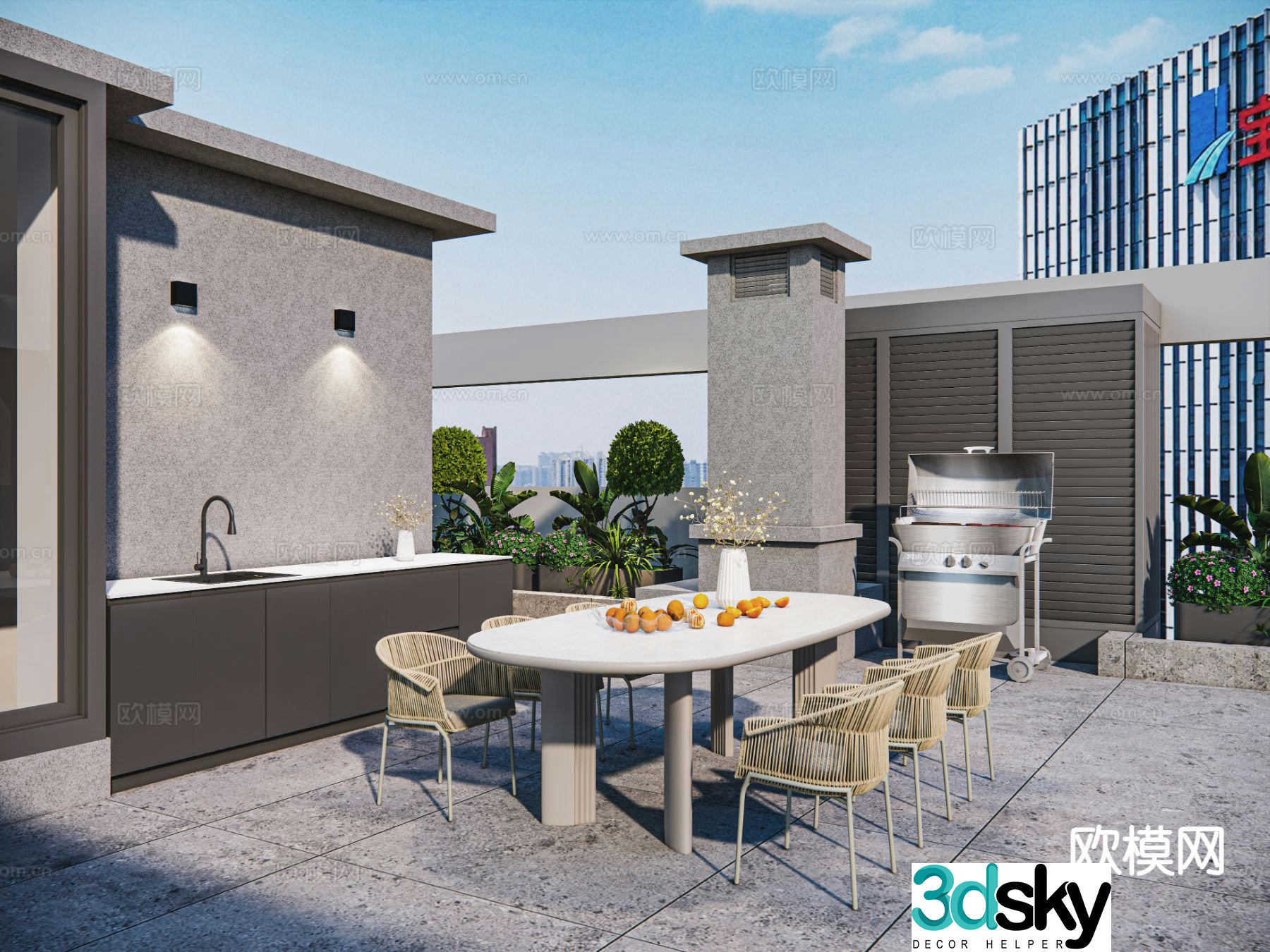 Modern roof garden terrace garden 3d model