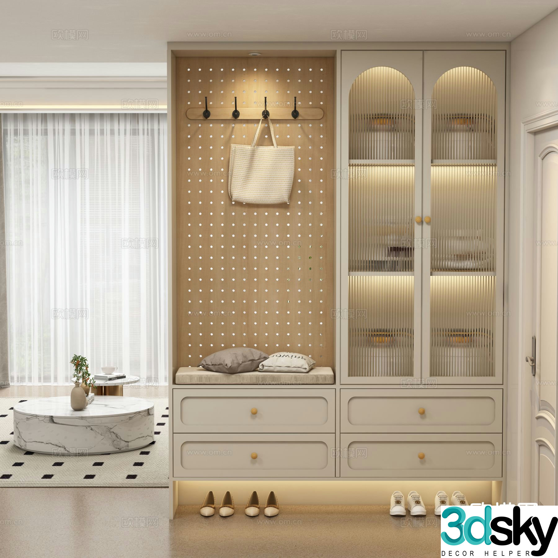 Cream style entrance shoe cabinet 3d model