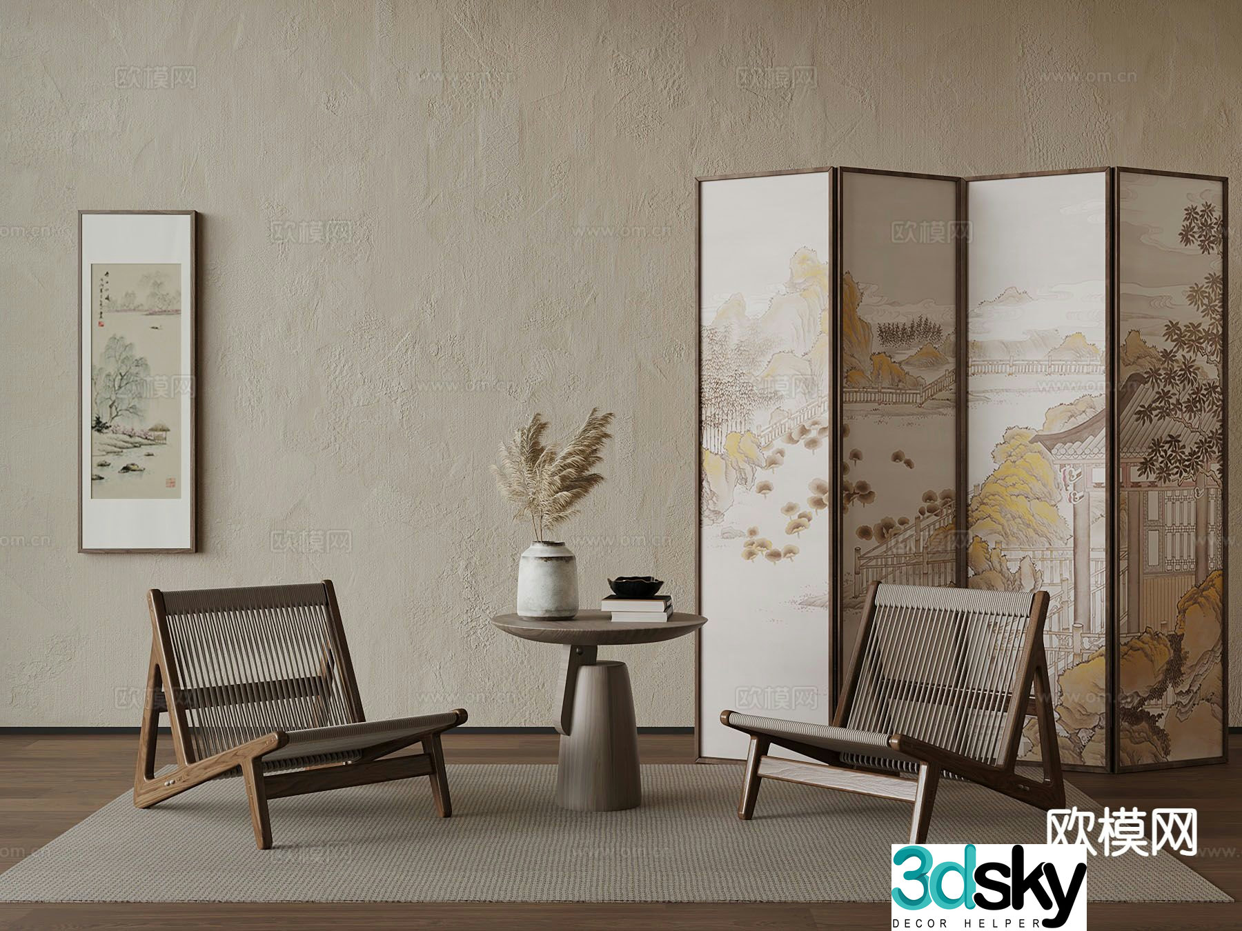 Medieval style leisure table and chair rattan chair 3d model