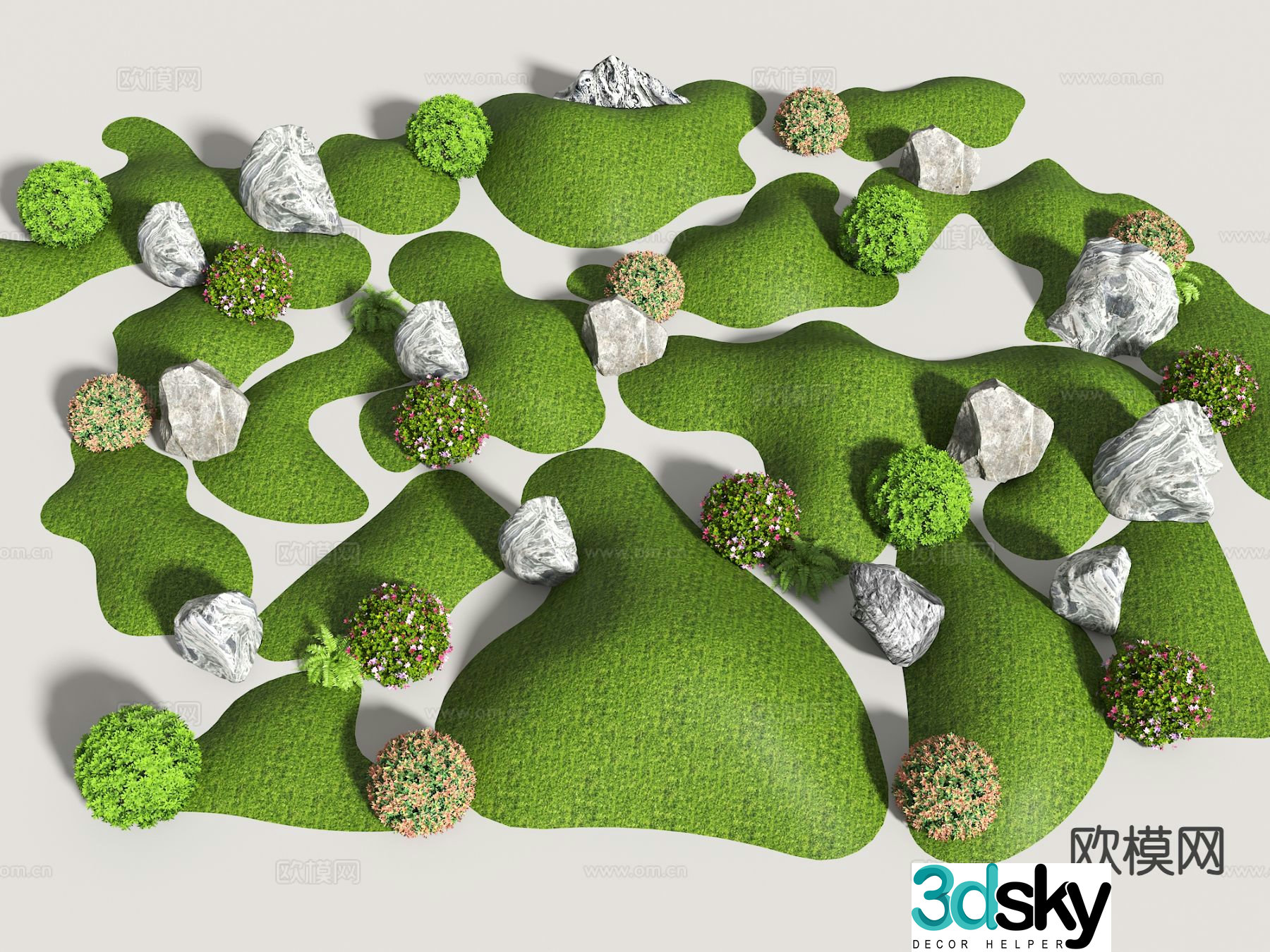 Modern courtyard micro-terrain grass slope hill courtyard sketch 3D model