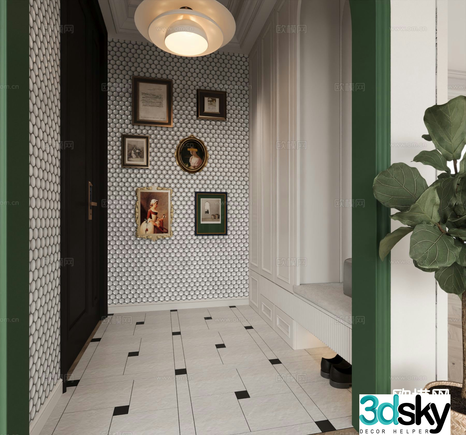 French entrance hall hallway 3d model