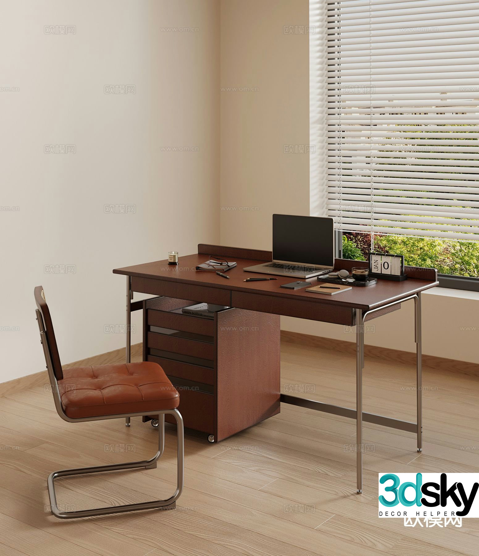 French desk study table and chair desk and chair 3d model