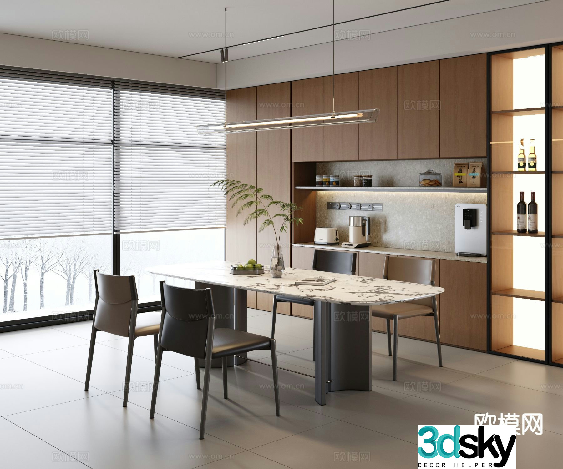 Modern minimalist restaurant 3d model