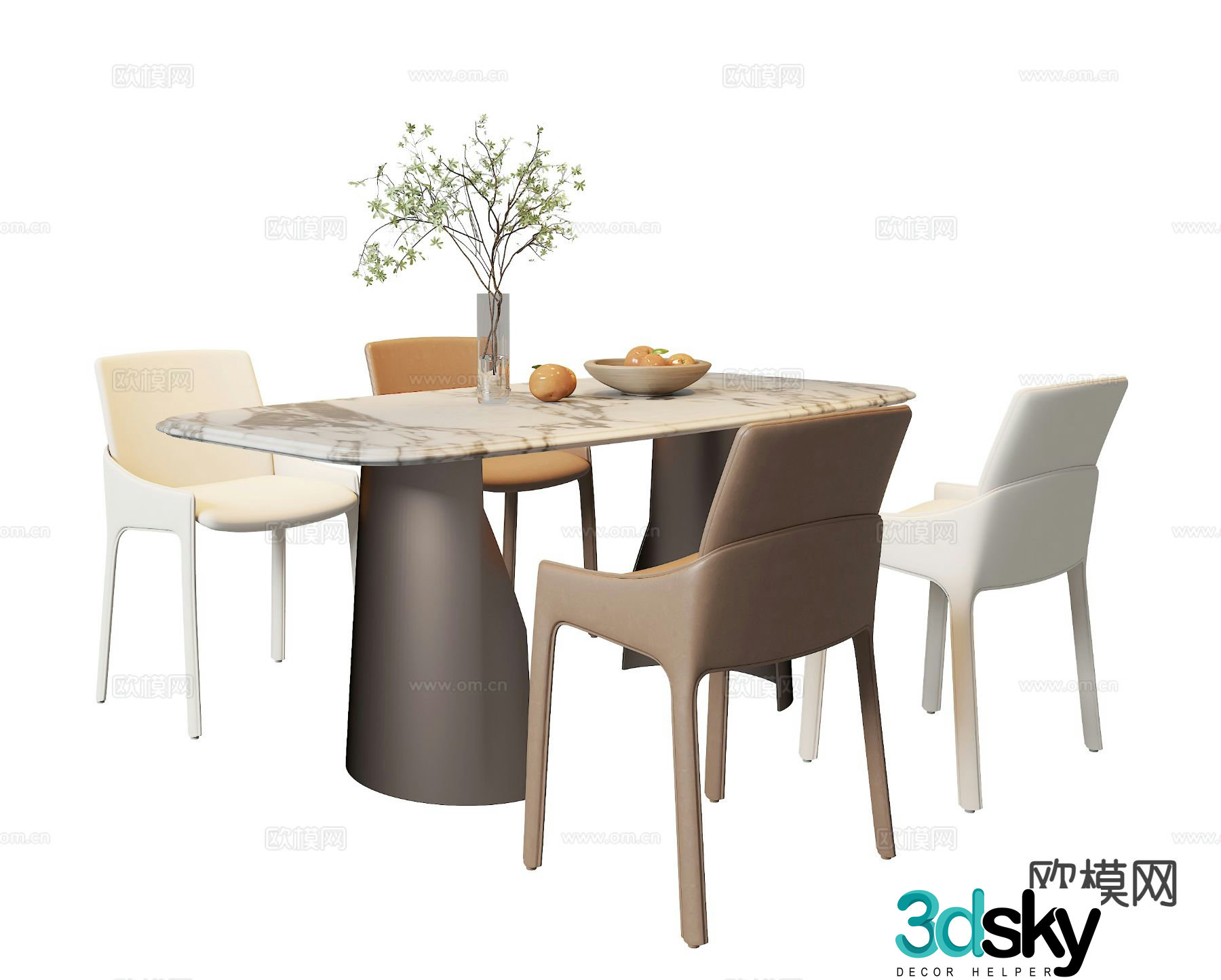 Modern dining table and chairs 3d model