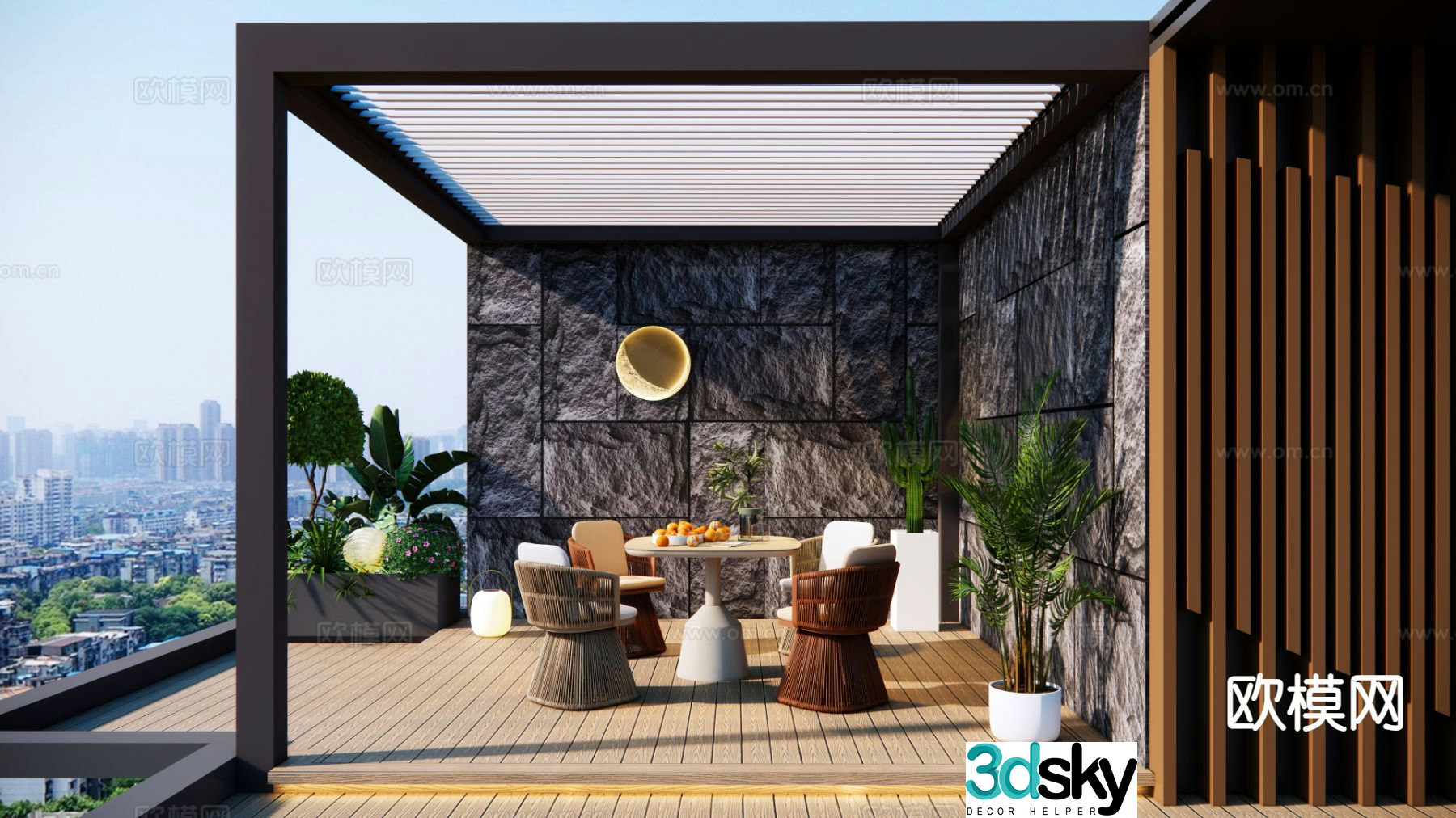 Modern roof garden villa garden 3d model