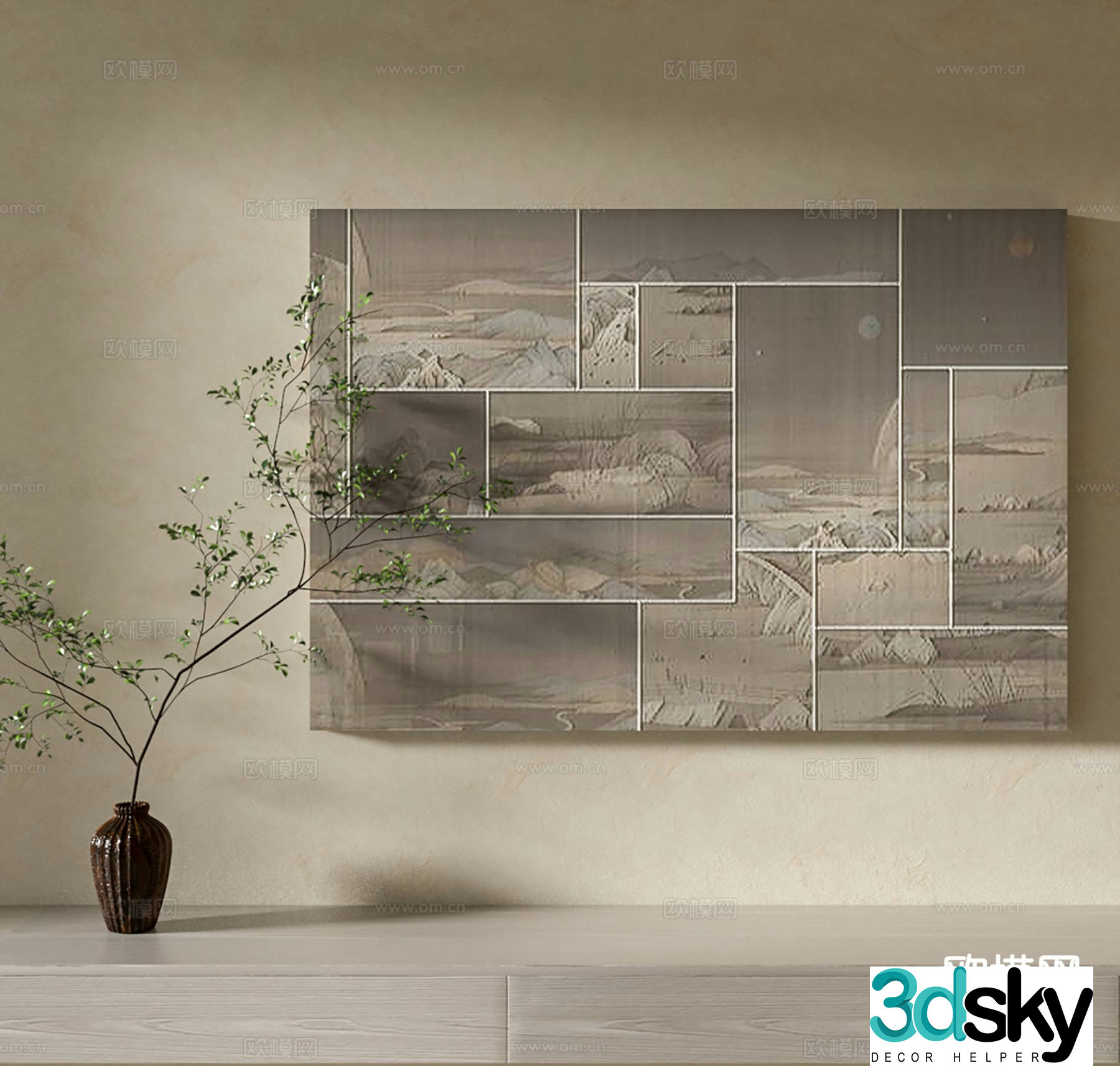 Wabi-sabi style oil painting decorative painting 3d model